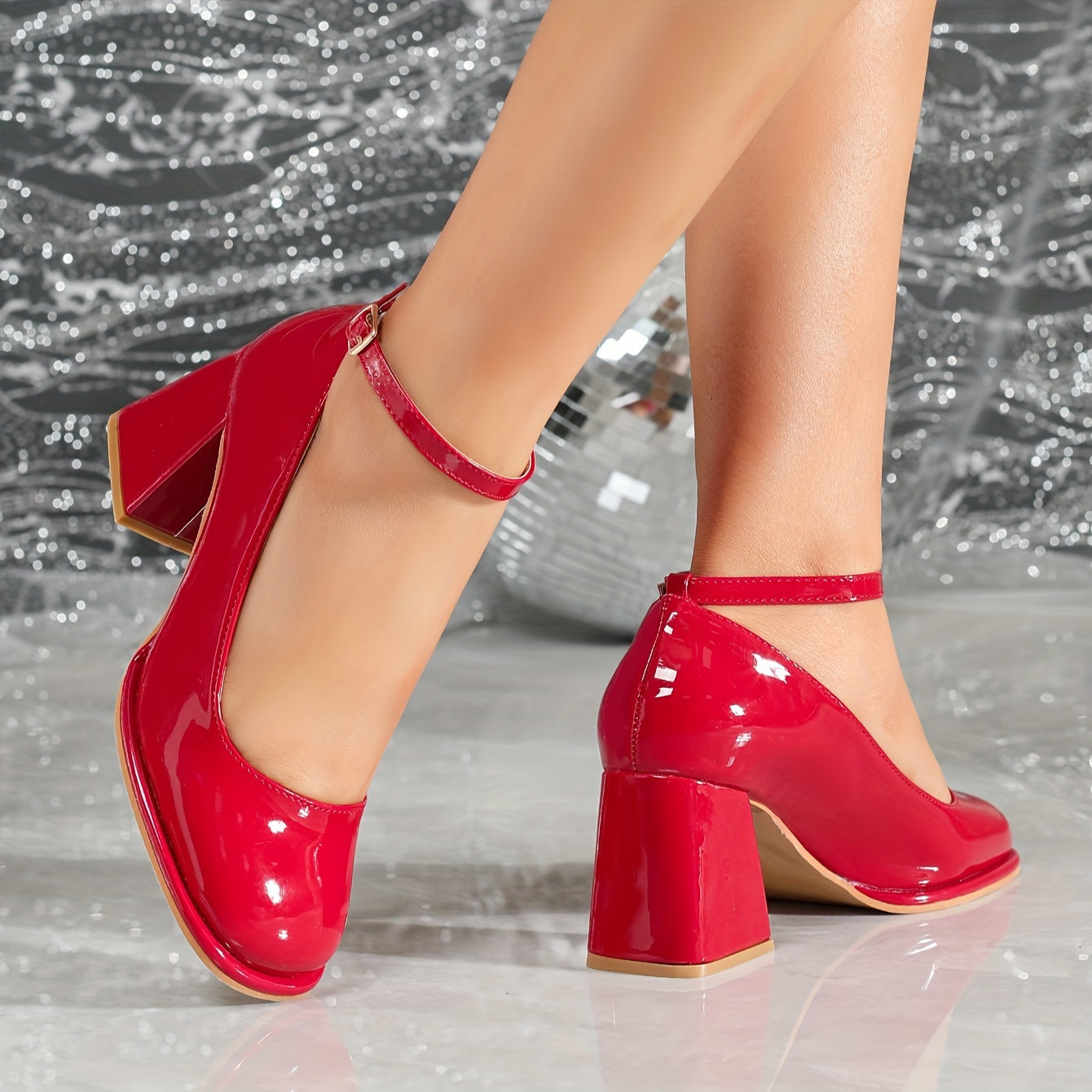 ELORIA™ Glossy Block Heel Mary Janes