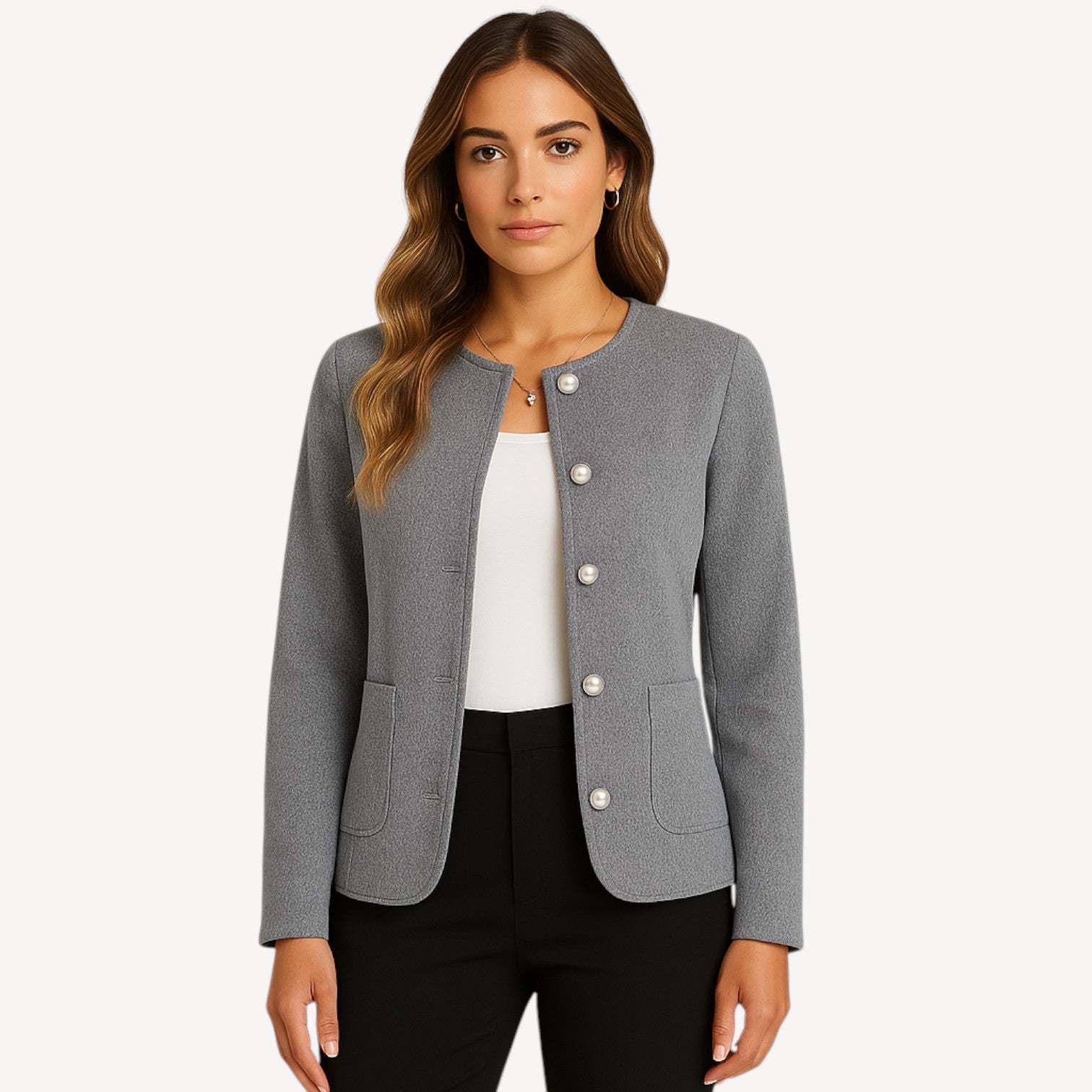 Grey Pearl Button Jacket