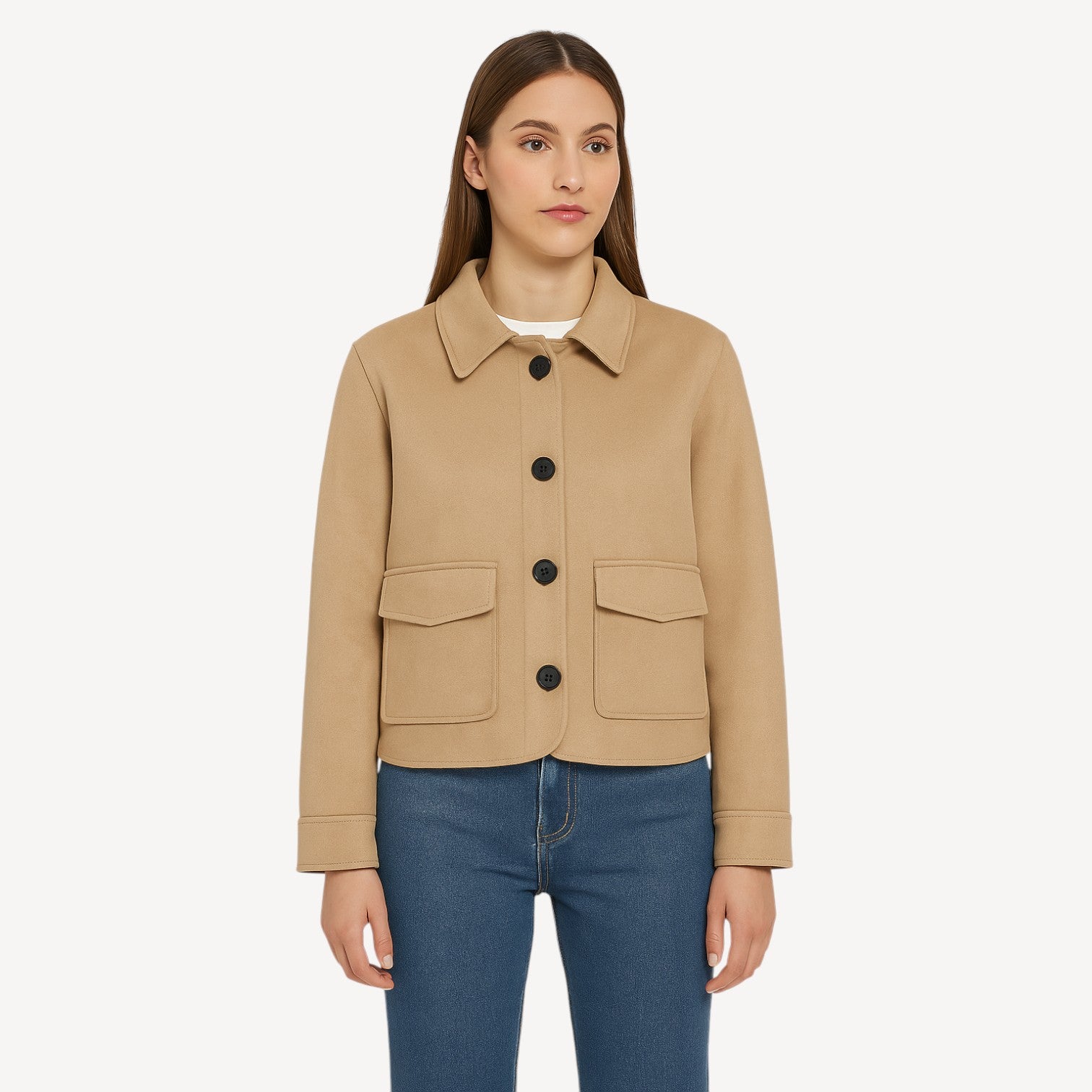 Beige Suede Flap Jacket