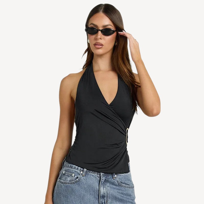 Black Halter Wrap Top