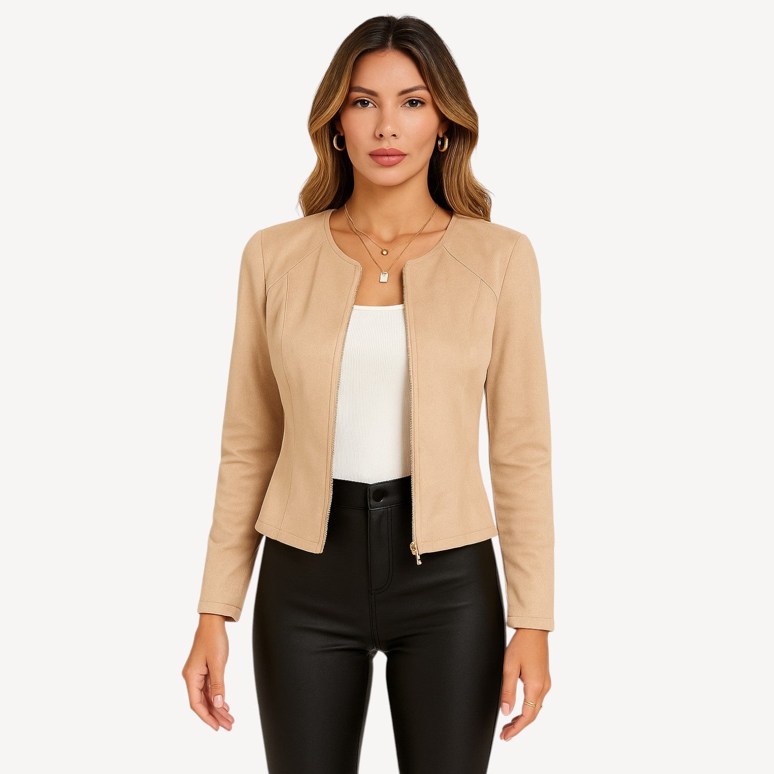 Beige Suede Zip Jacket