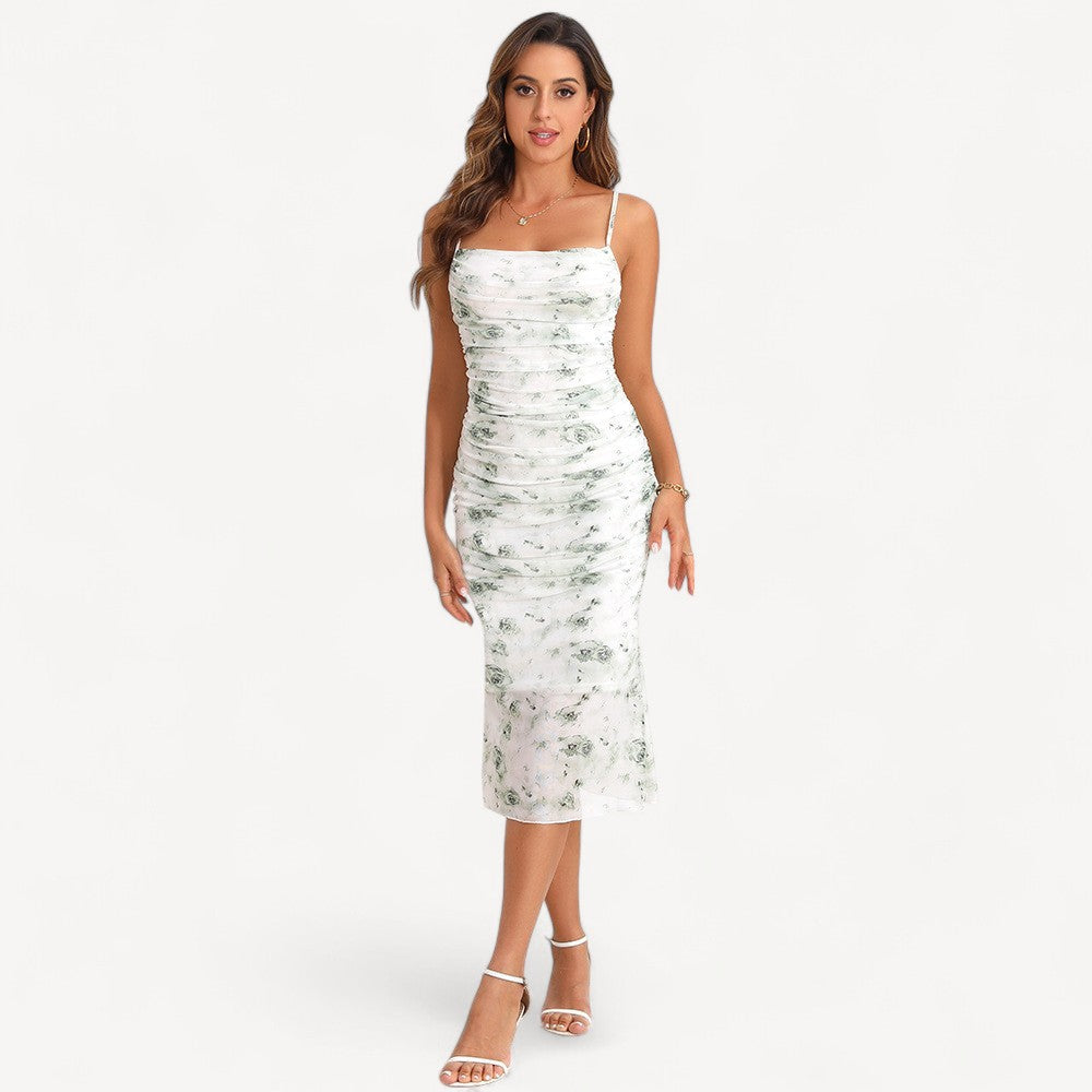 Ruched Floral Midi Dress
