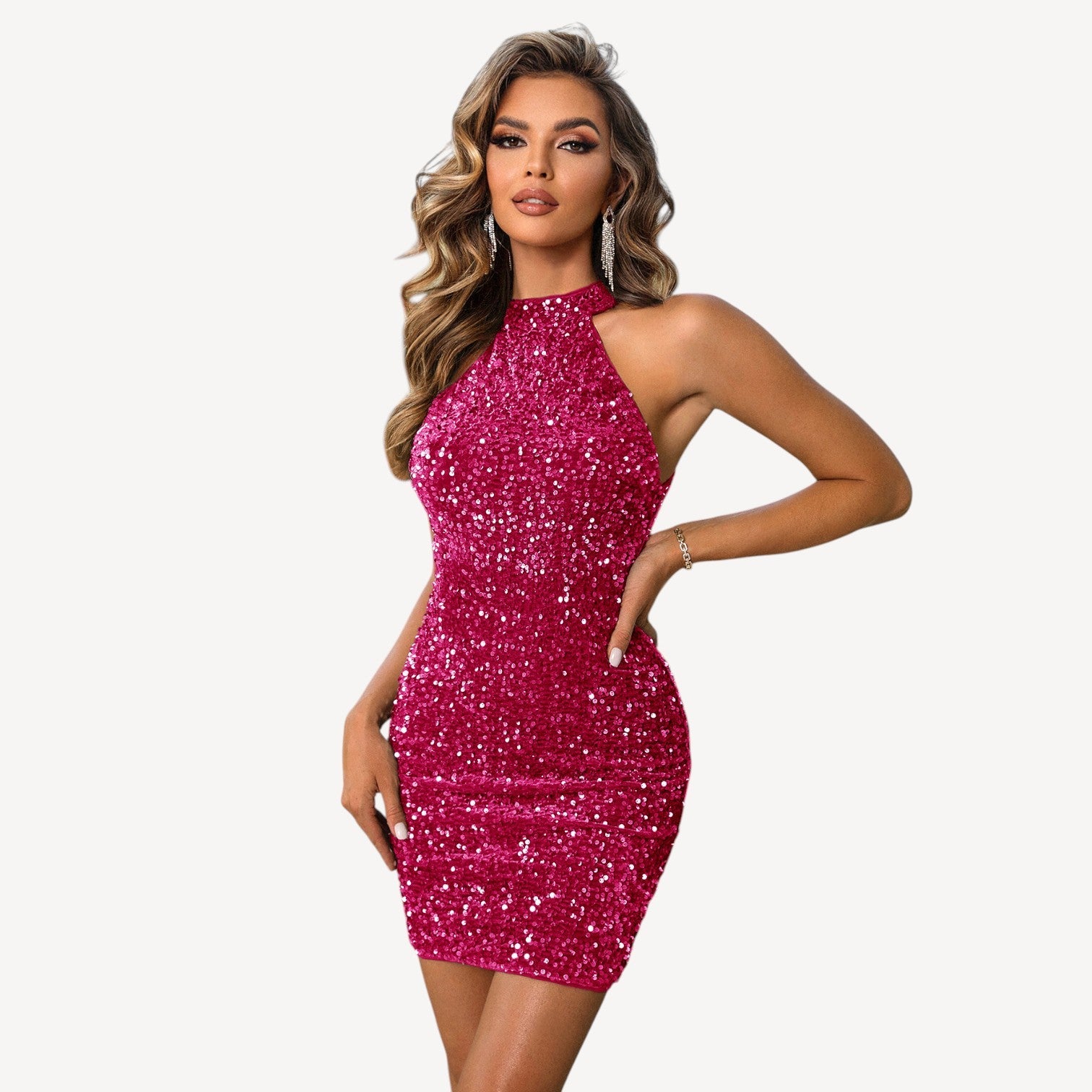 Sequin Halter Mini Dress