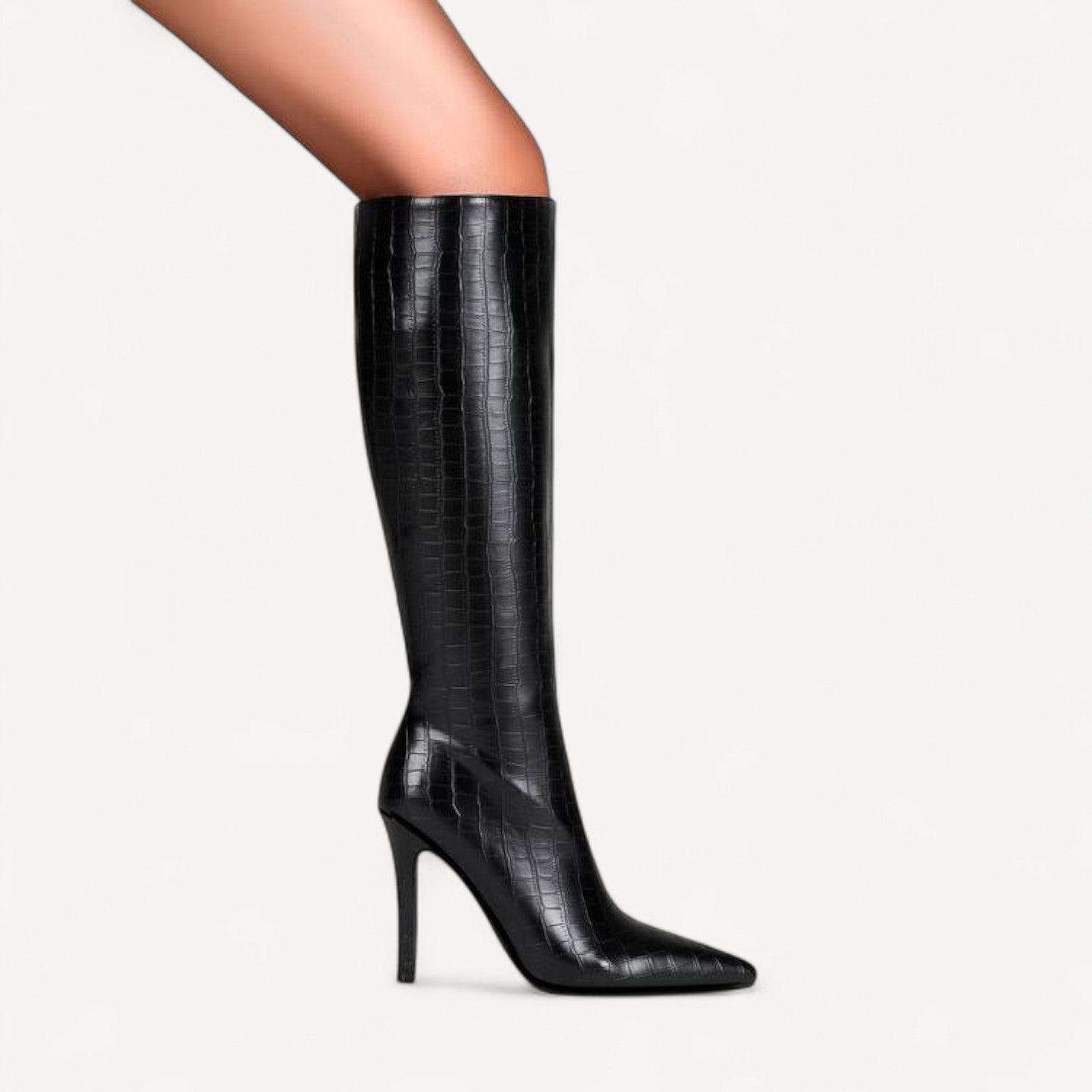 Black Croc Stiletto Boots