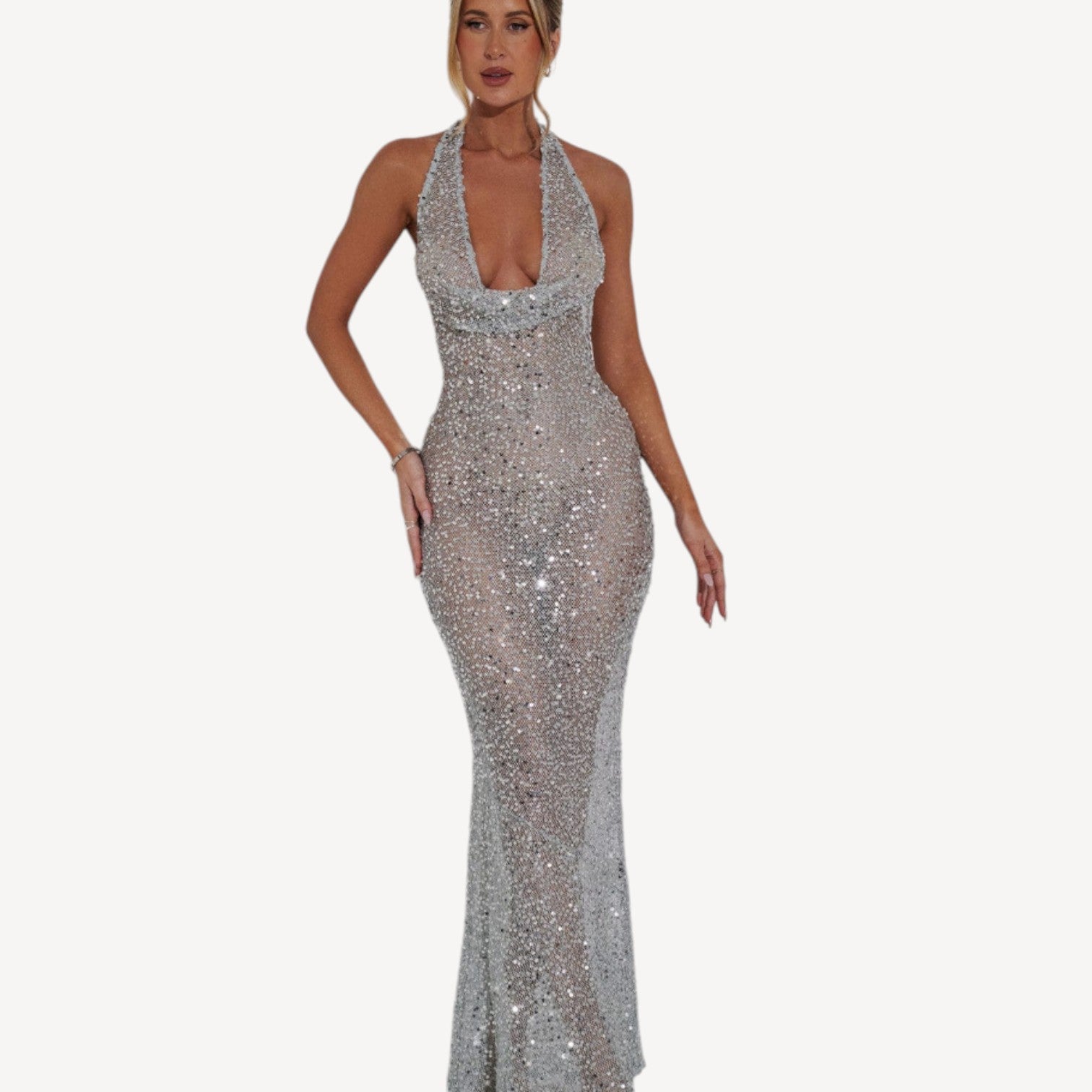 Halter Neck Sequin Dress