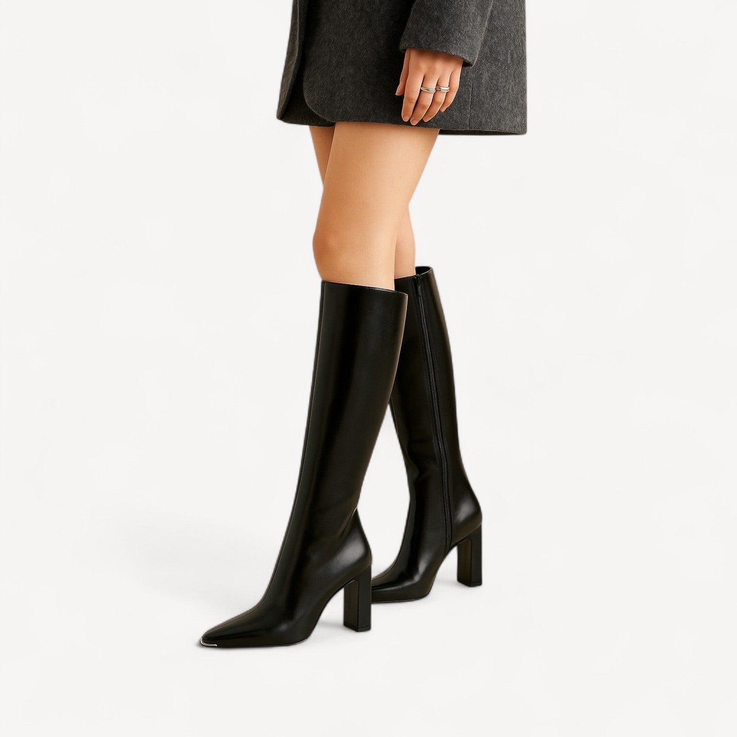 Block Heel Leather Boots