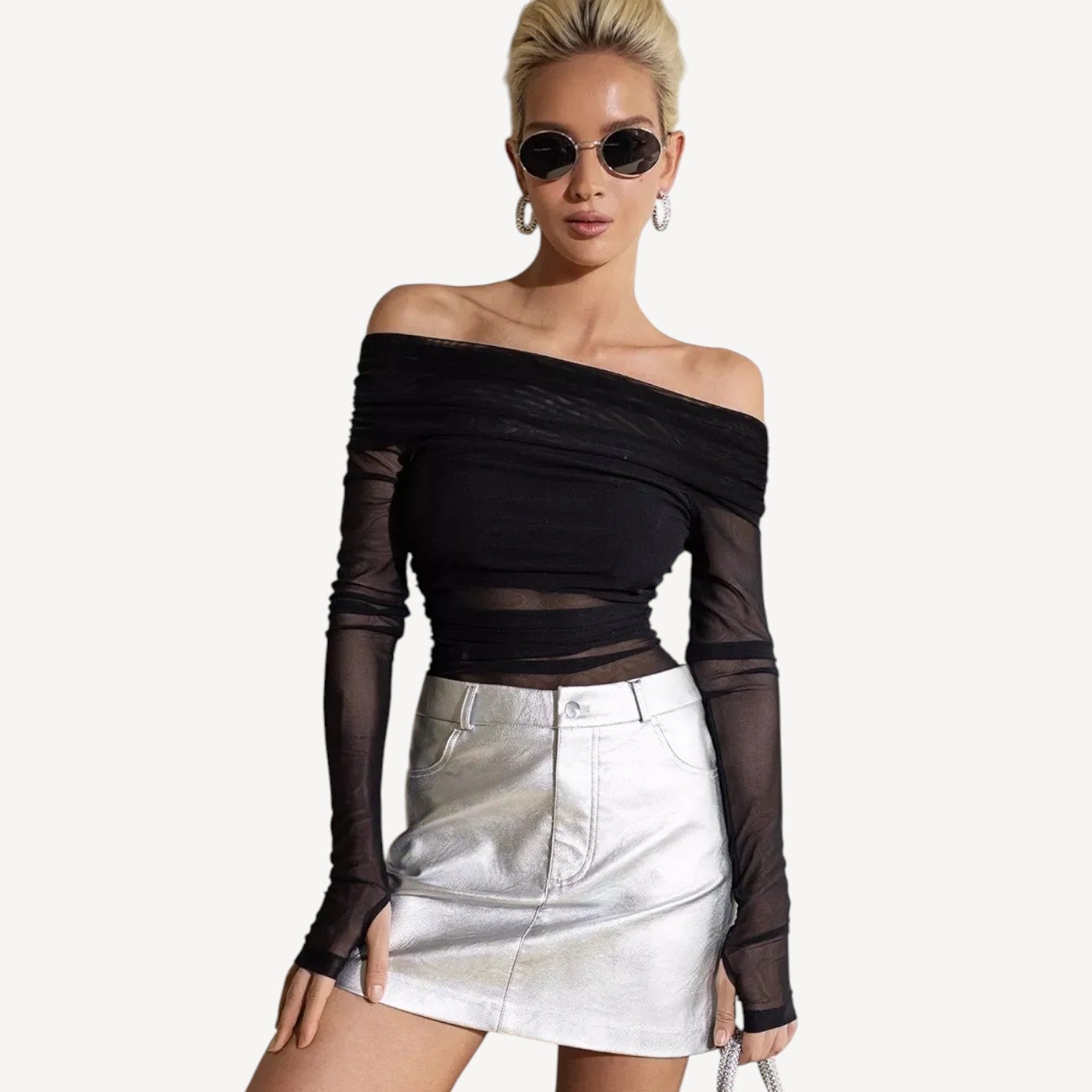 Off Shoulder Mesh Top