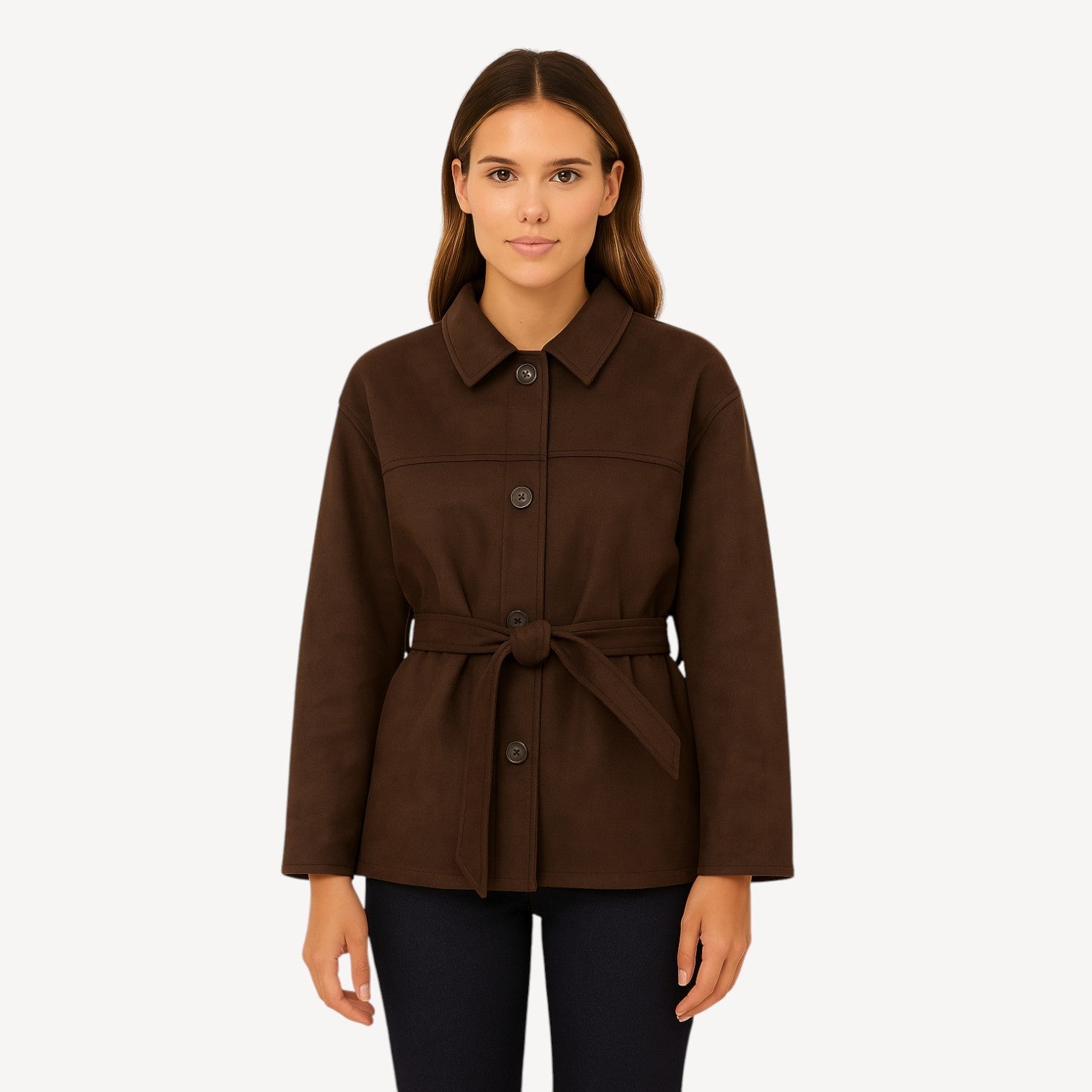 Dark Brown Belted Suede