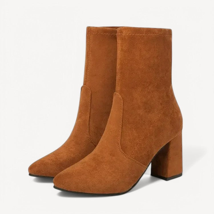 Square-Toe Suede Booties