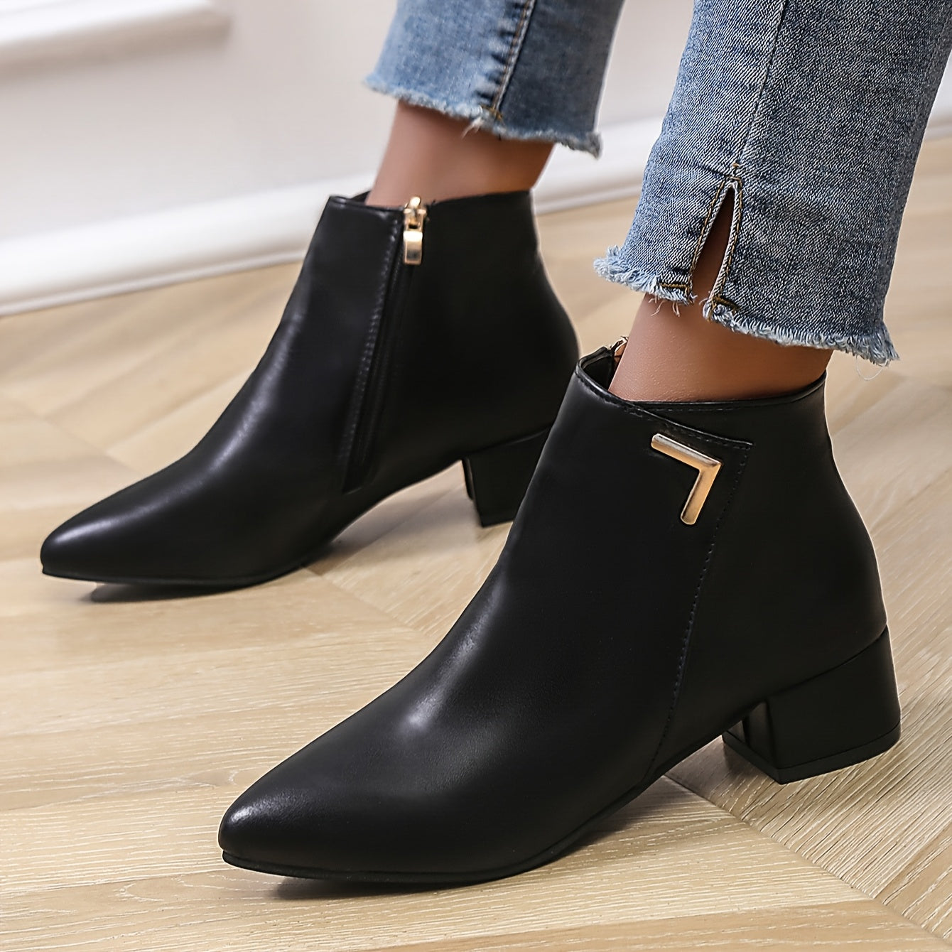 Hannah | Women’s Elegant Ankle Boots with Gold Zipper