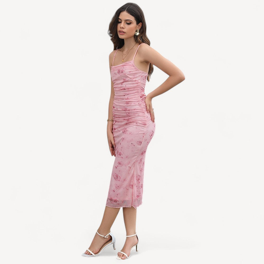 Ruched Floral Midi Dress