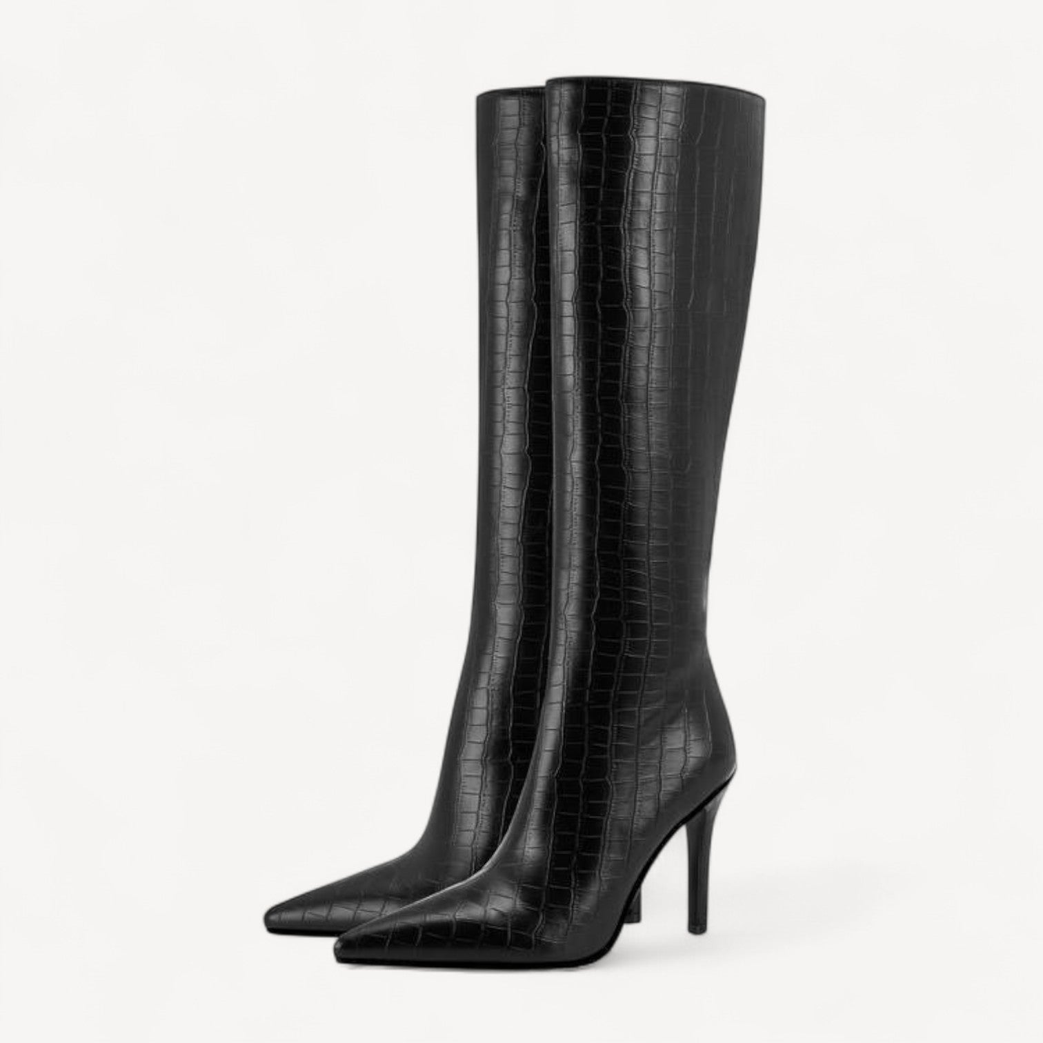 Black Croc Stiletto Boots