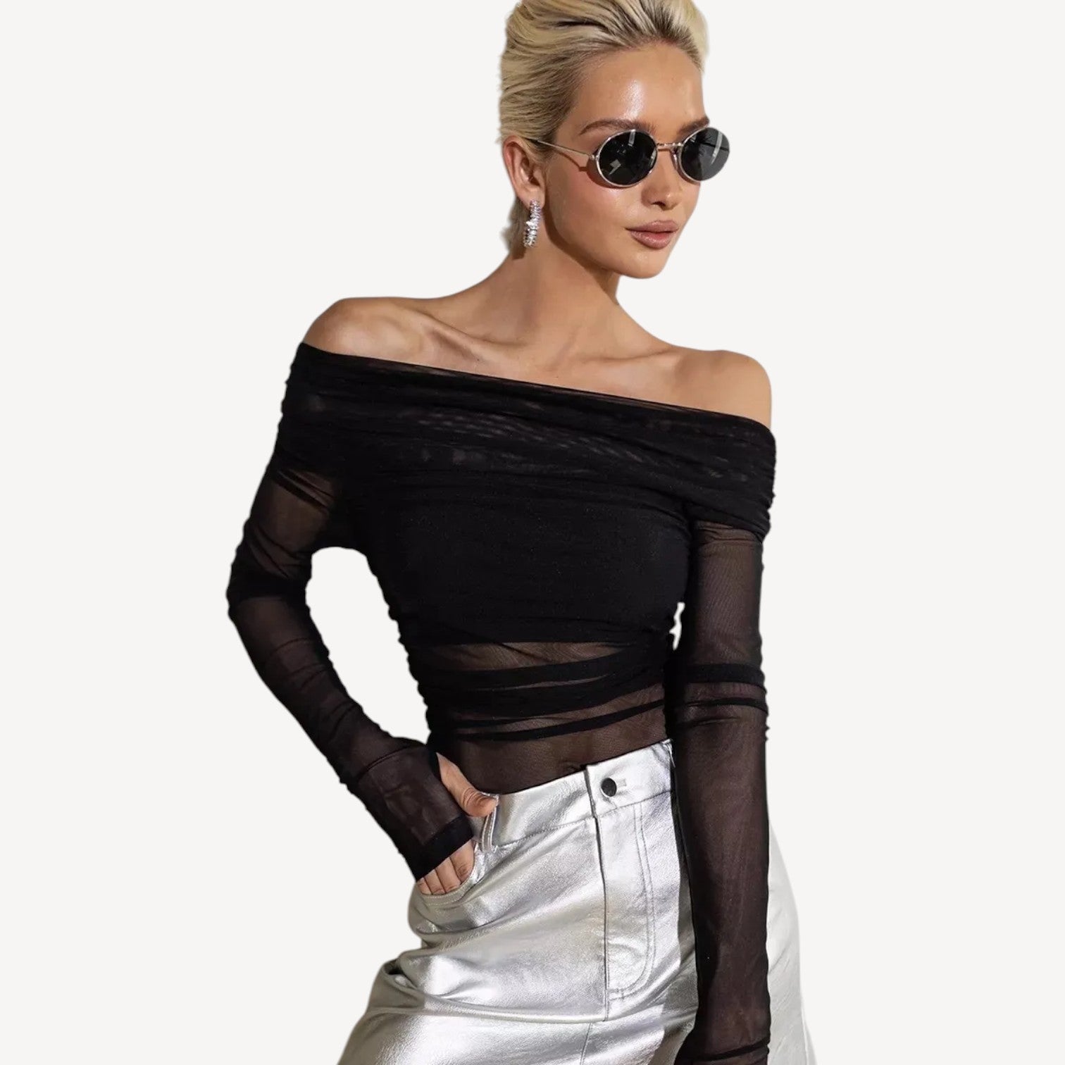 Off Shoulder Mesh Top