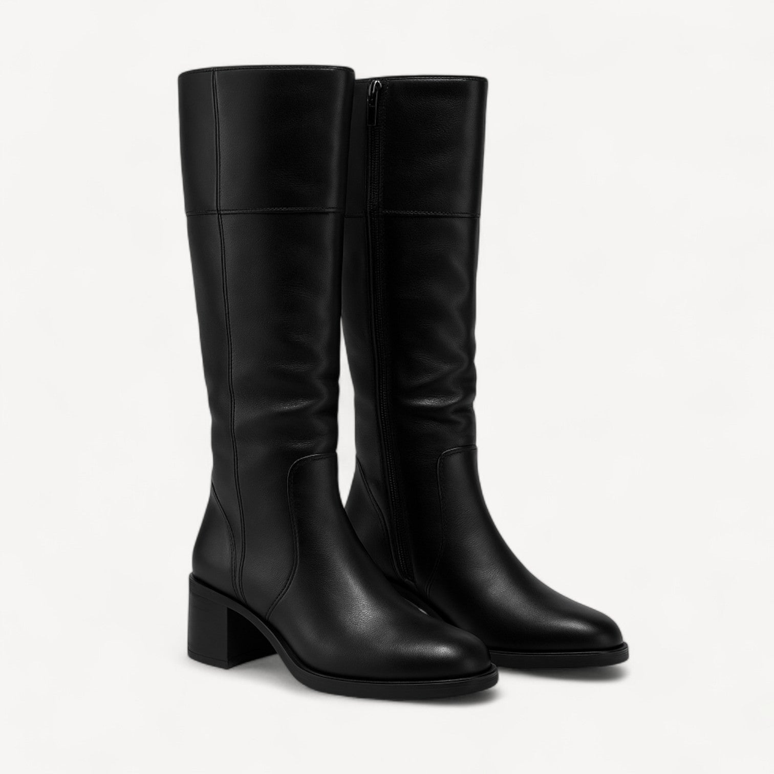 Leather Block Heel Boots