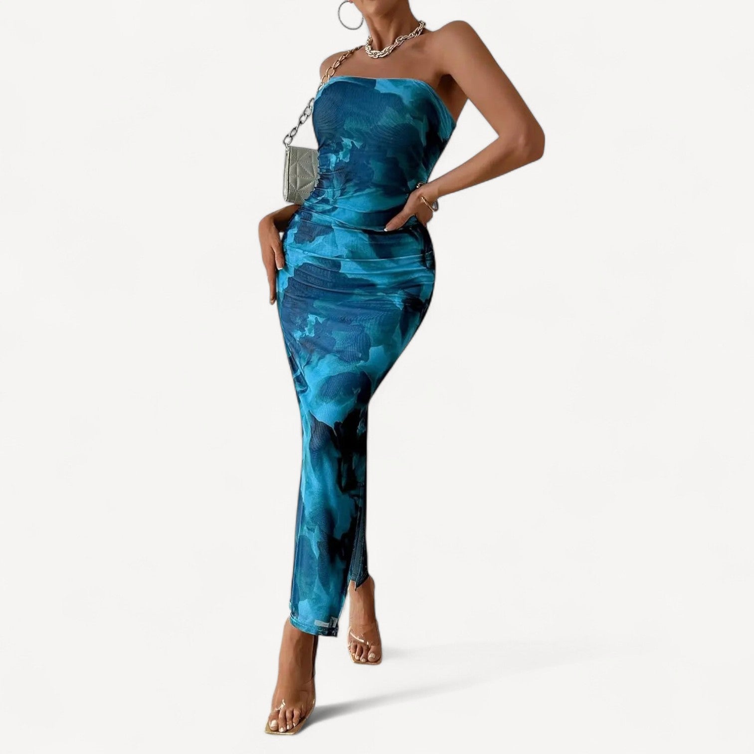 Strapless Bodycon Mesh Dress