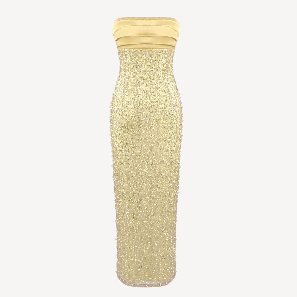 Gold Strapless Sequin Dress
