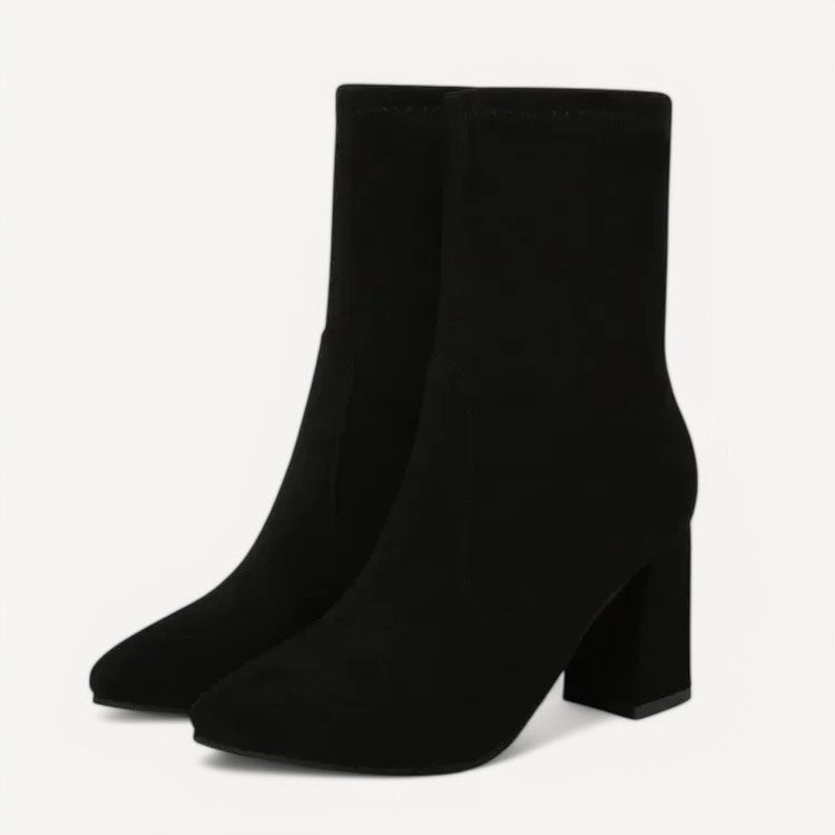 Square-Toe Suede Booties