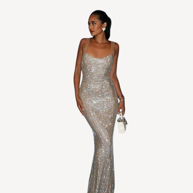 Silver Sequin Spaghetti Dress