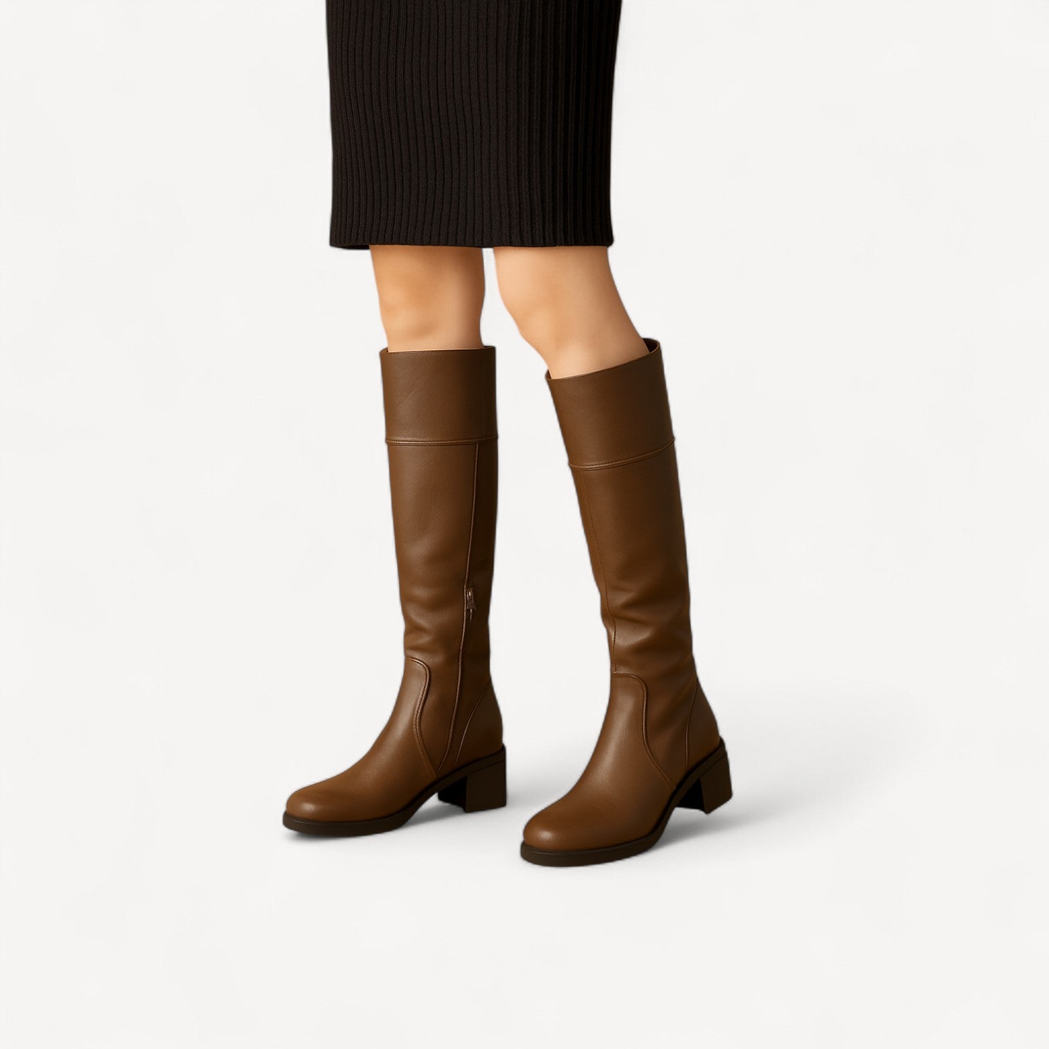 Leather Block Heel Boots