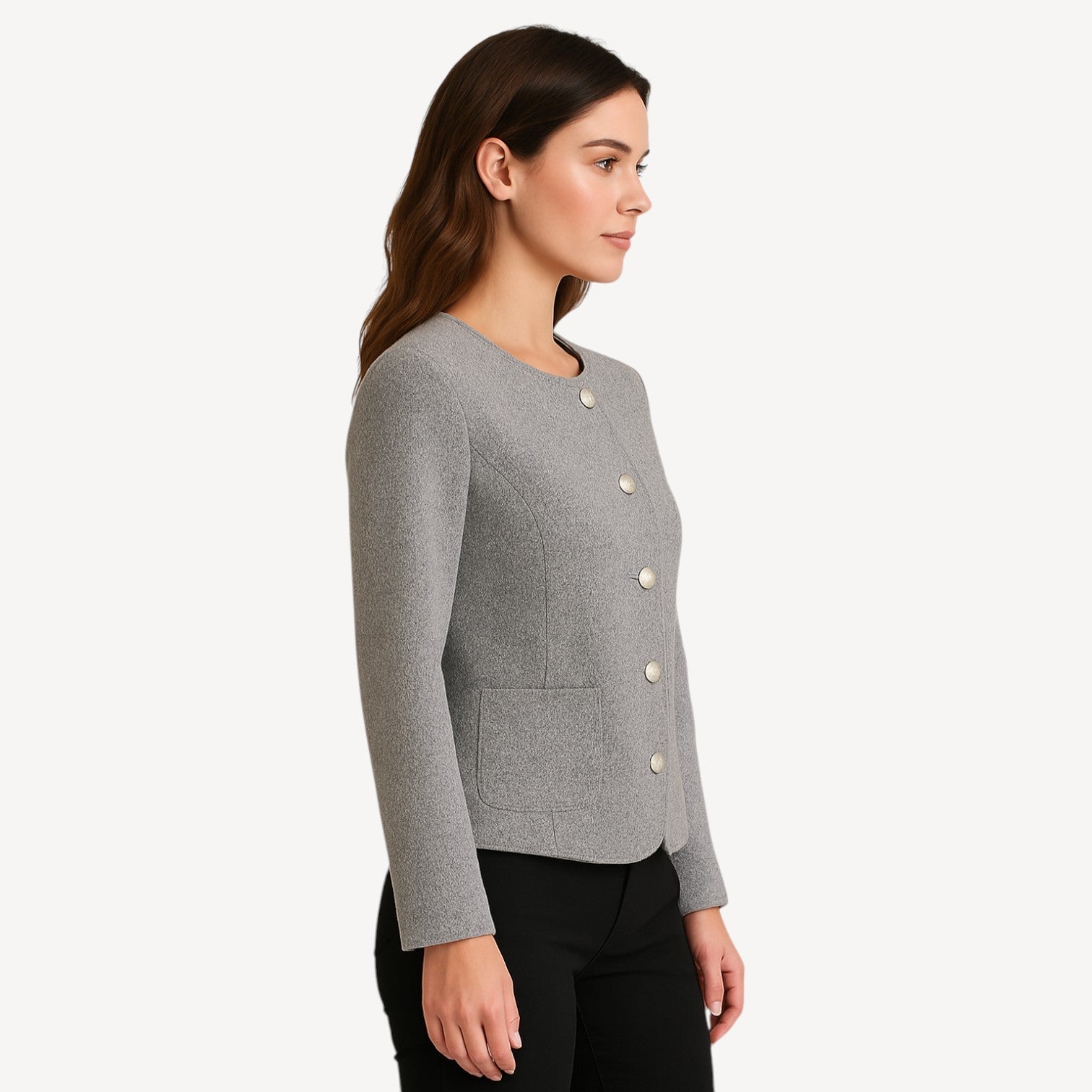 Grey Pearl Button Jacket
