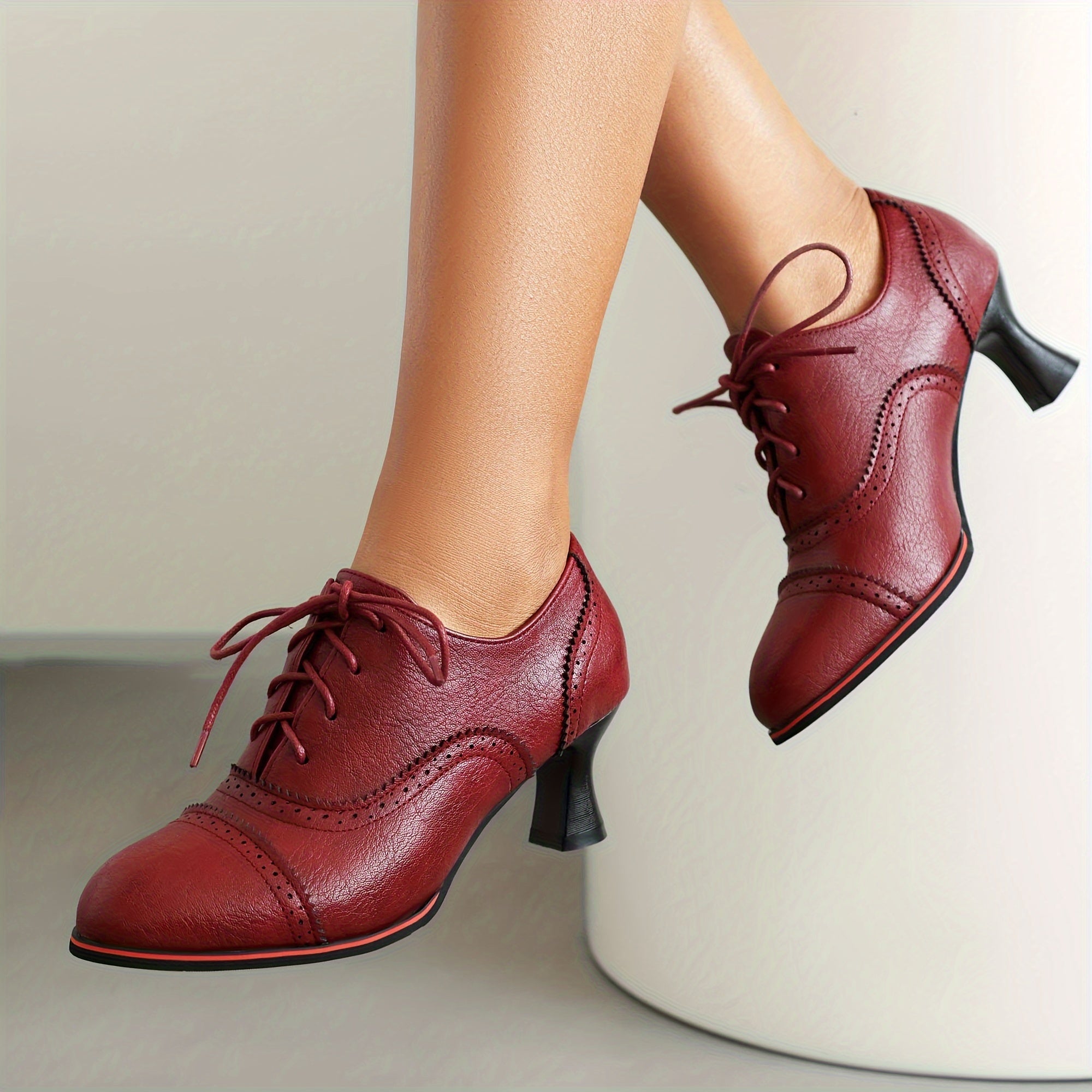 ADELINE™ – Vintage Lace-Up Heel Pumps