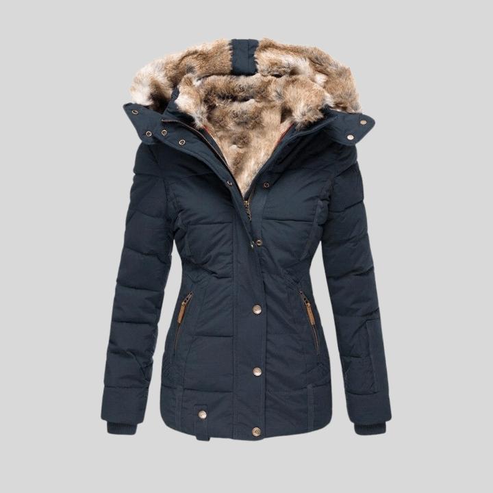 Women’s Long Sleeve Puffer Coat with Soft Fur Lining