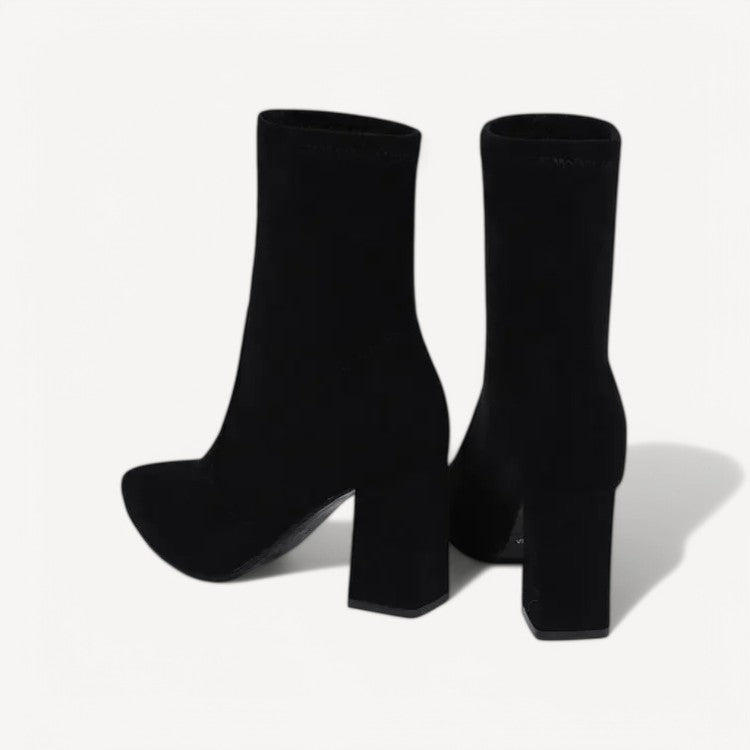 Square-Toe Suede Booties