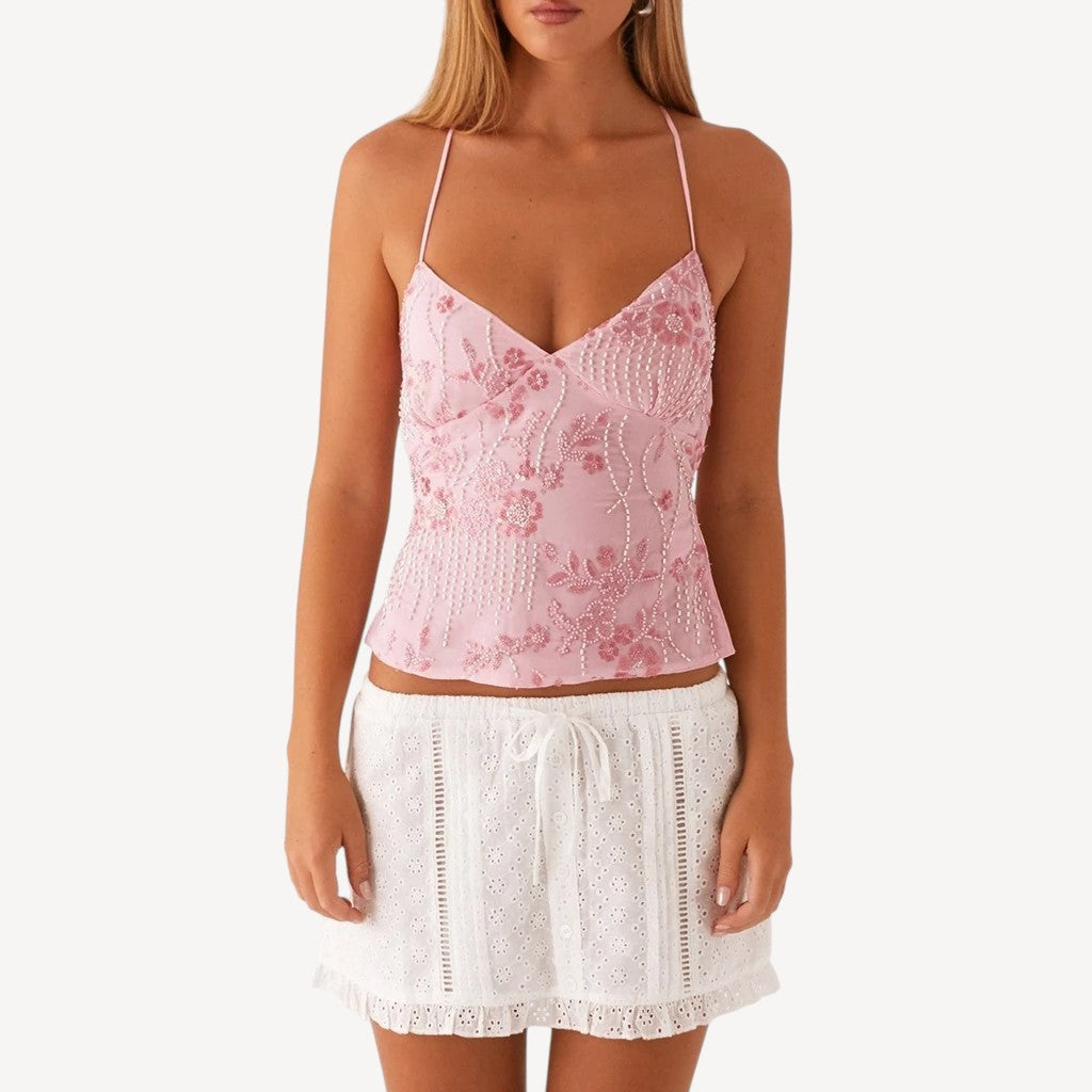 Floral Beaded Cami Top