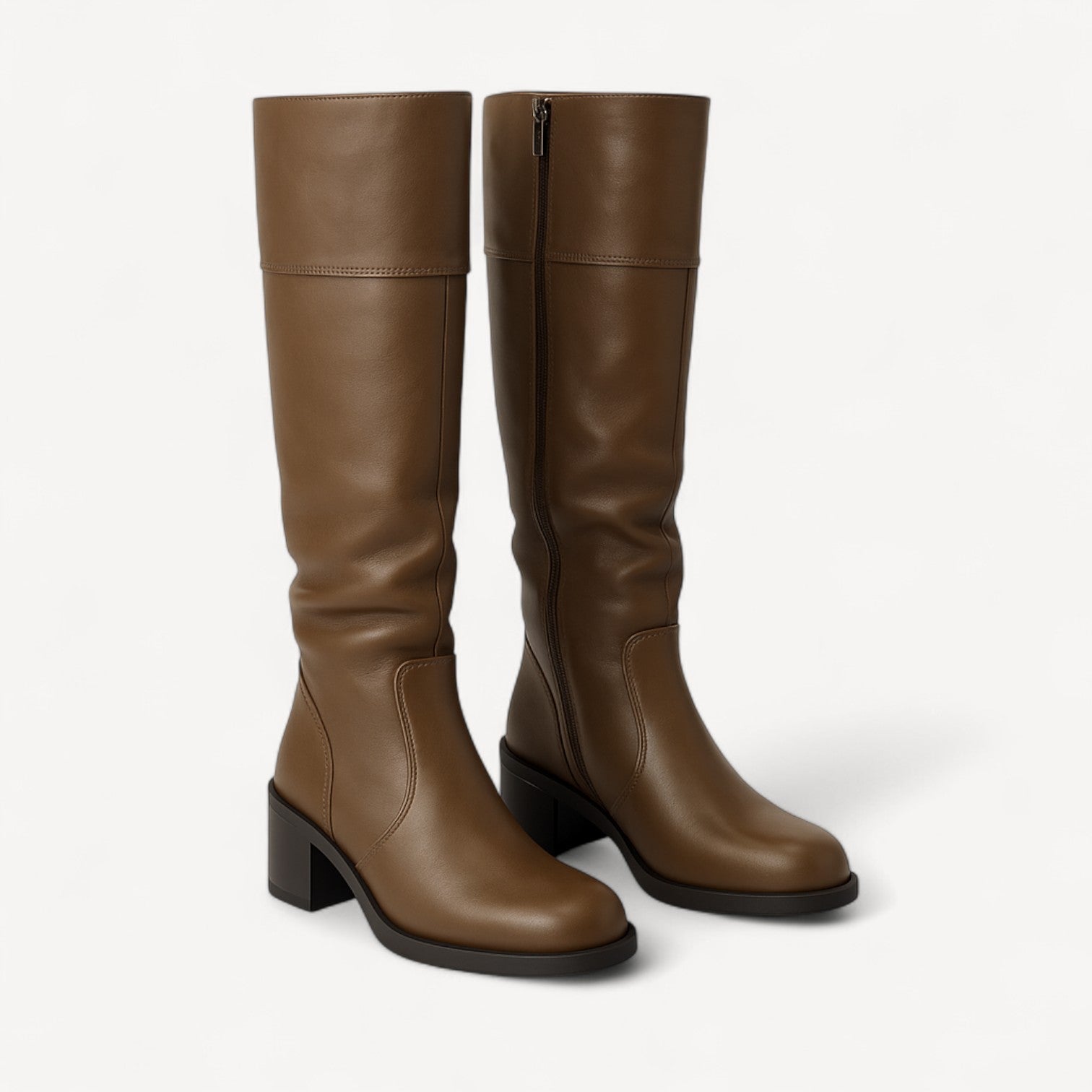 Leather Block Heel Boots