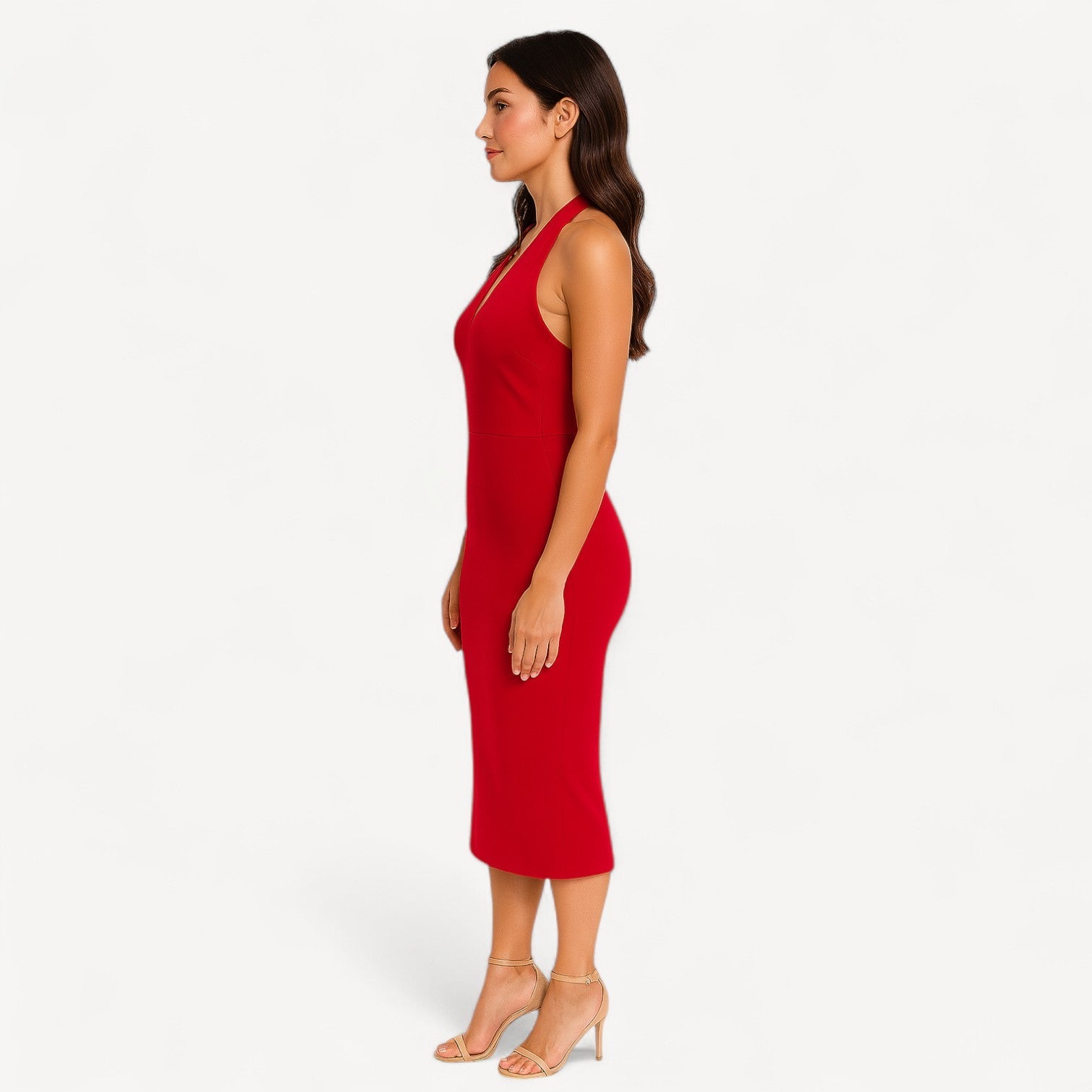 Red Halter Midi Dress