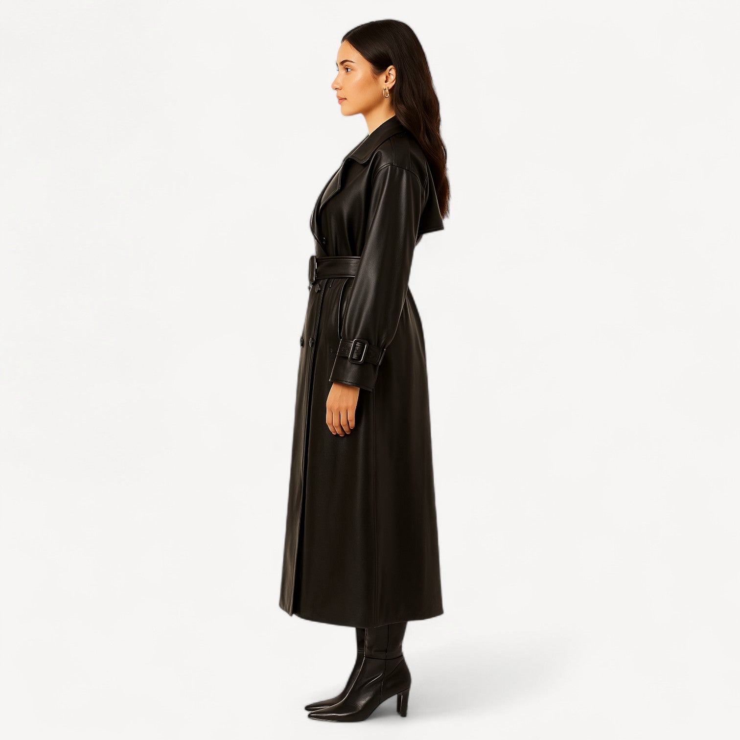 Long Black Leather Trench