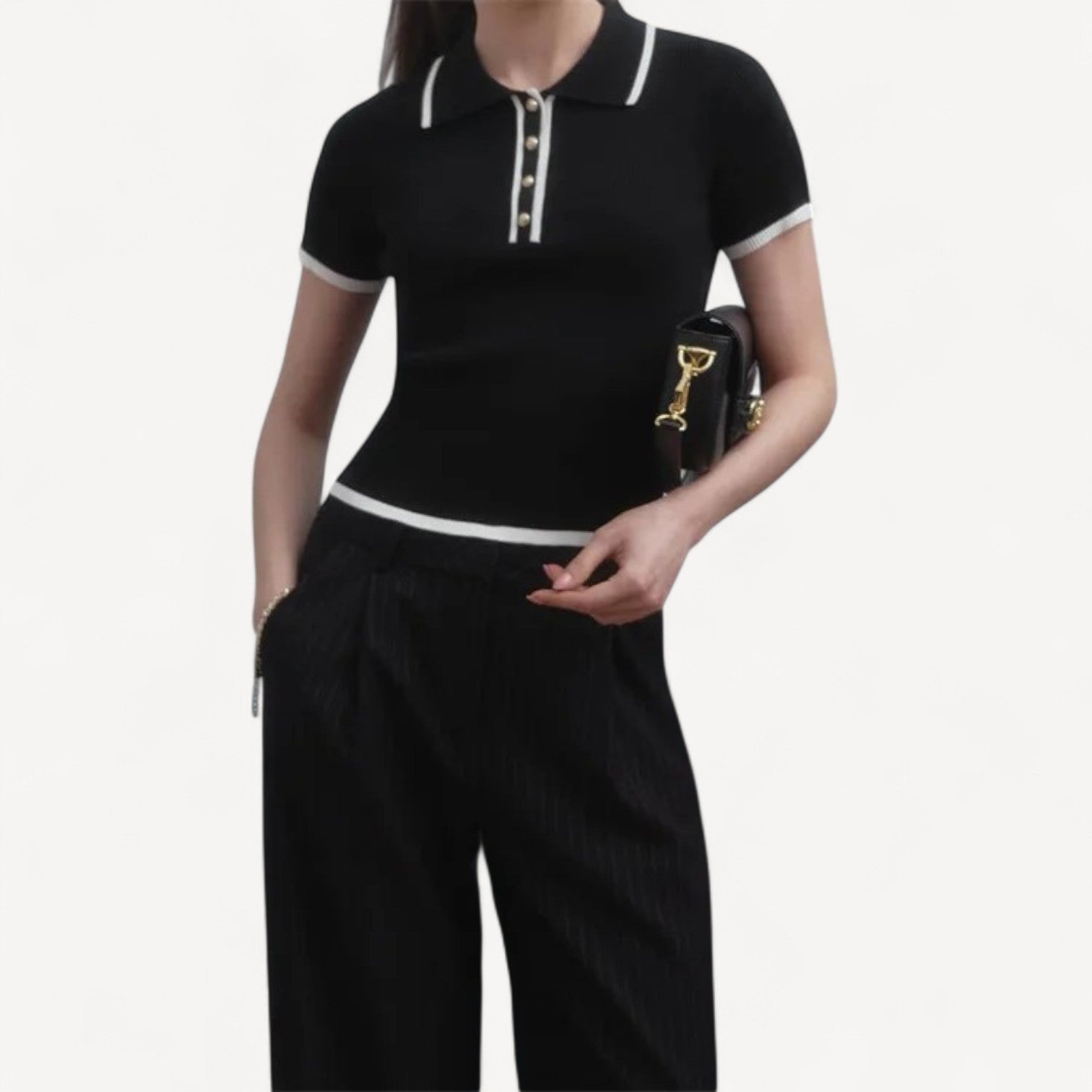 Ribbed Knit Polo Shirt