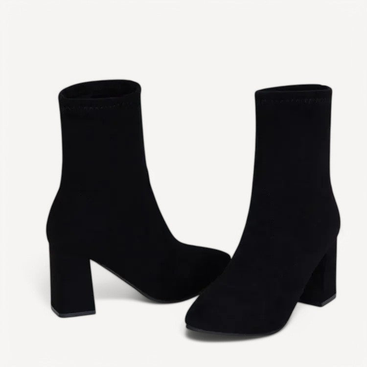 Square-Toe Suede Booties