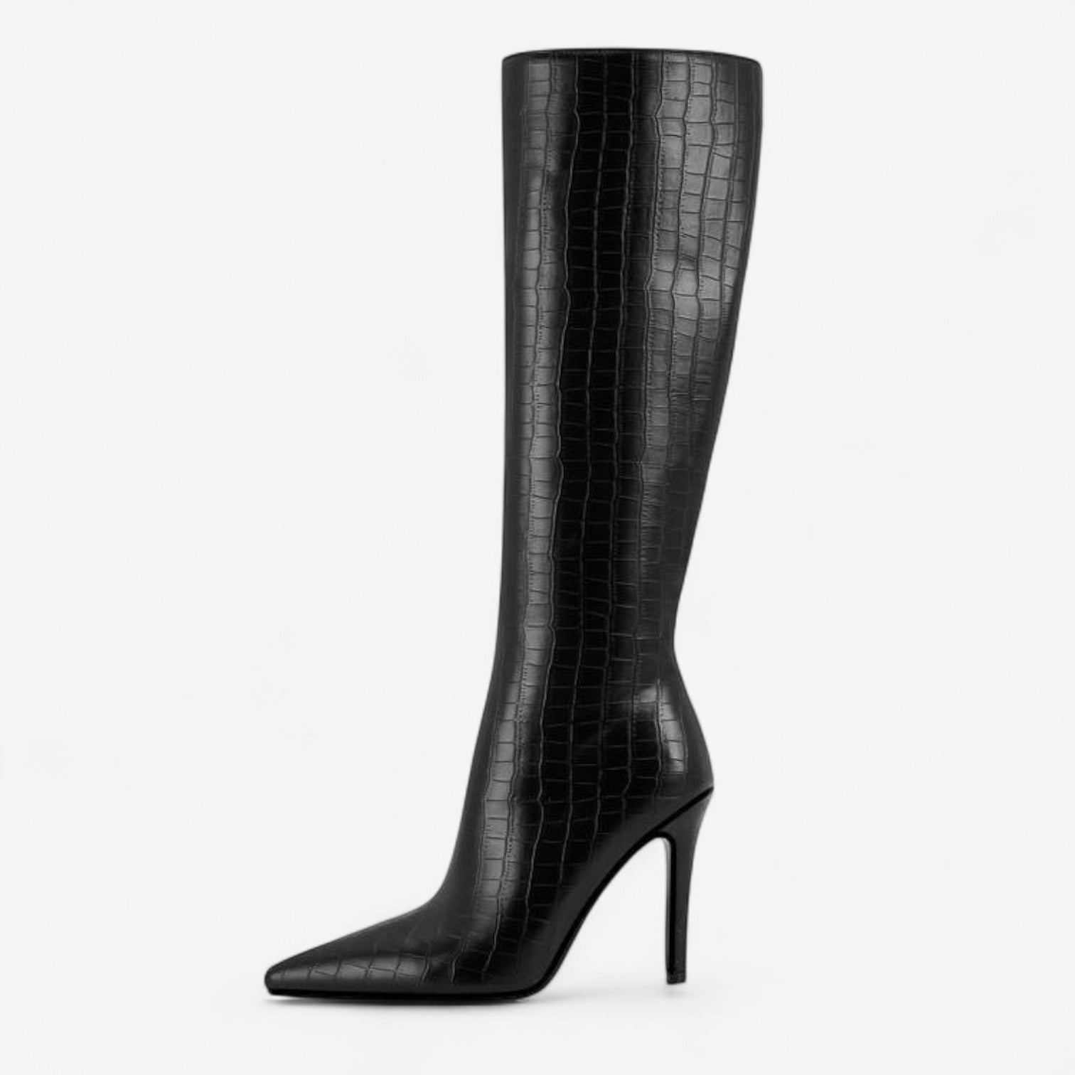 Black Croc Stiletto Boots