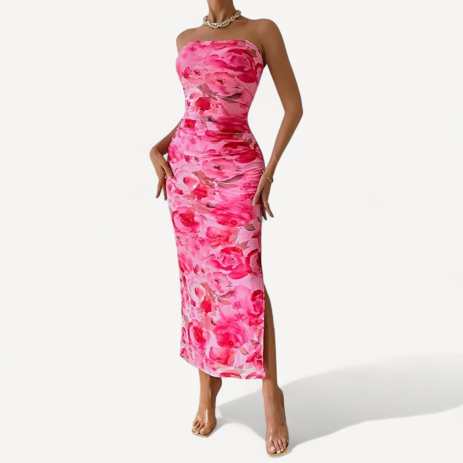 Strapless Bodycon Mesh Dress