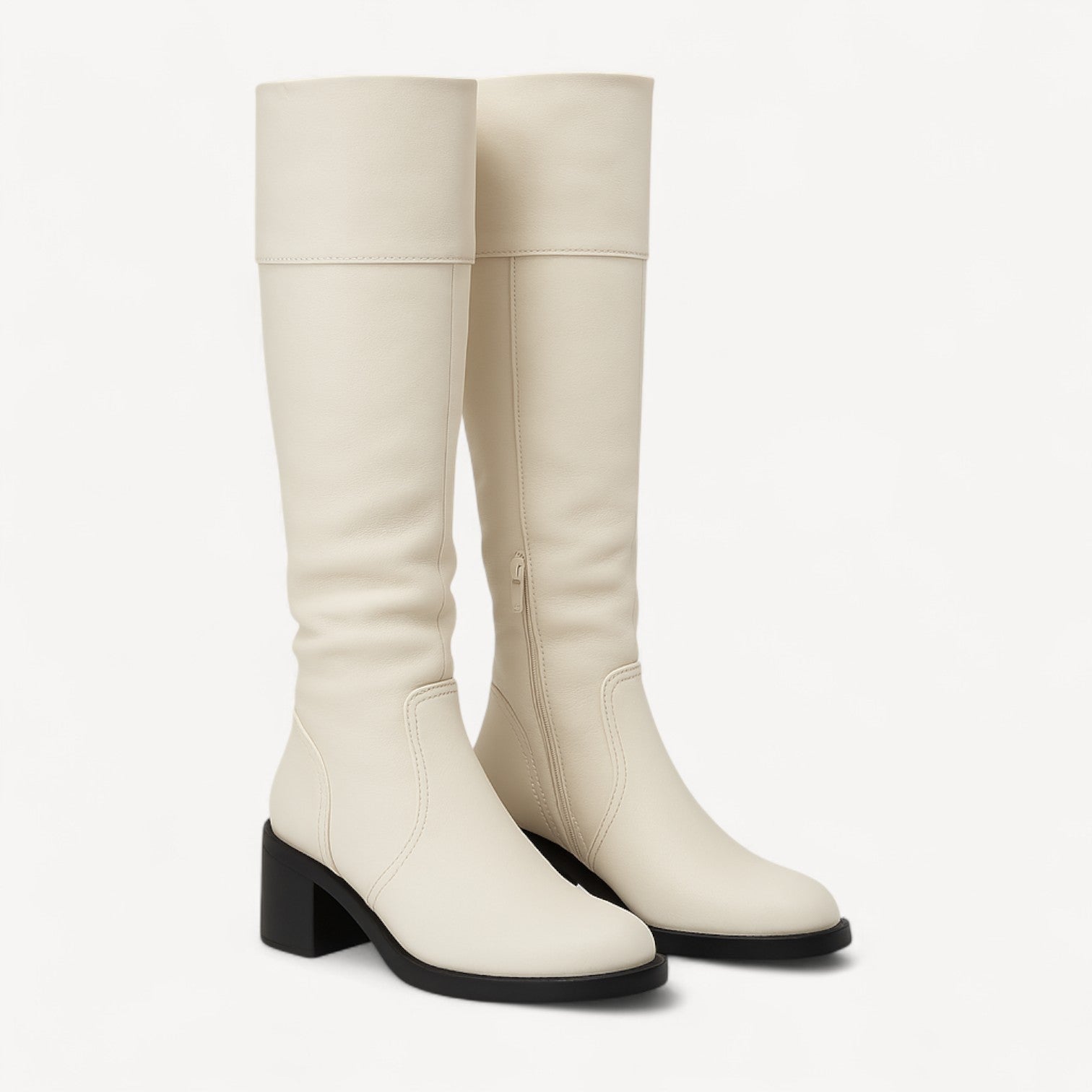 Leather Block Heel Boots