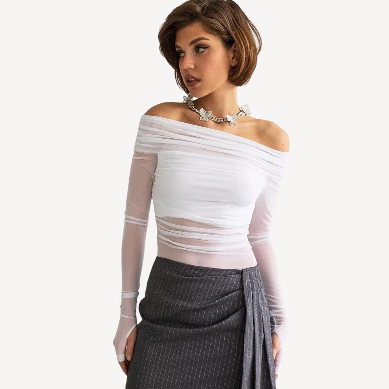 Off Shoulder Mesh Top