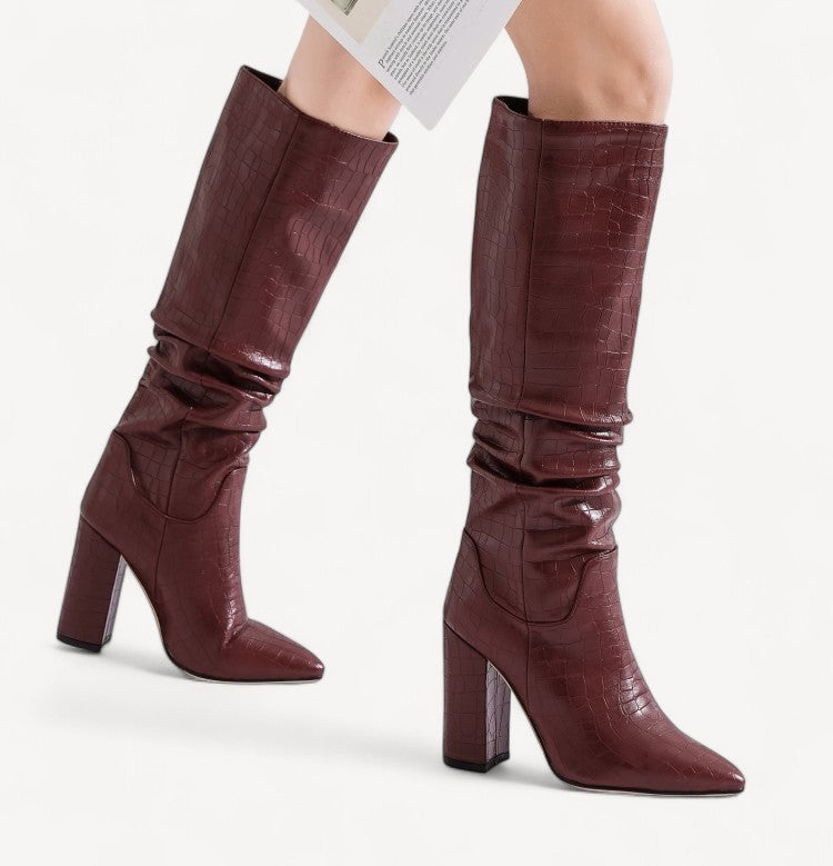 Croc-Embossed Vegan Knee Boots