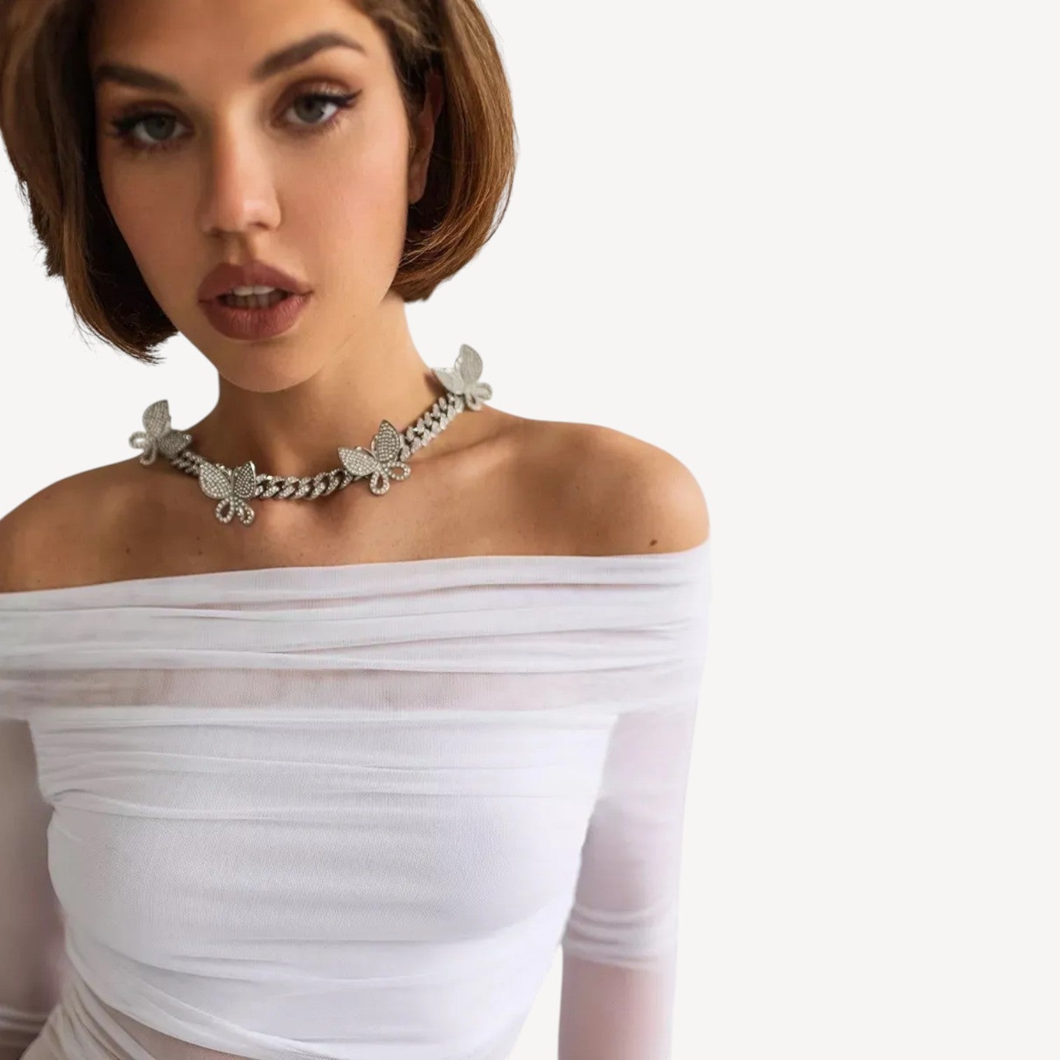 Off Shoulder Mesh Top