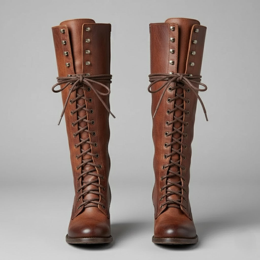 Damien | Women’s Lace-Up Knee-High Boots with Block Heel