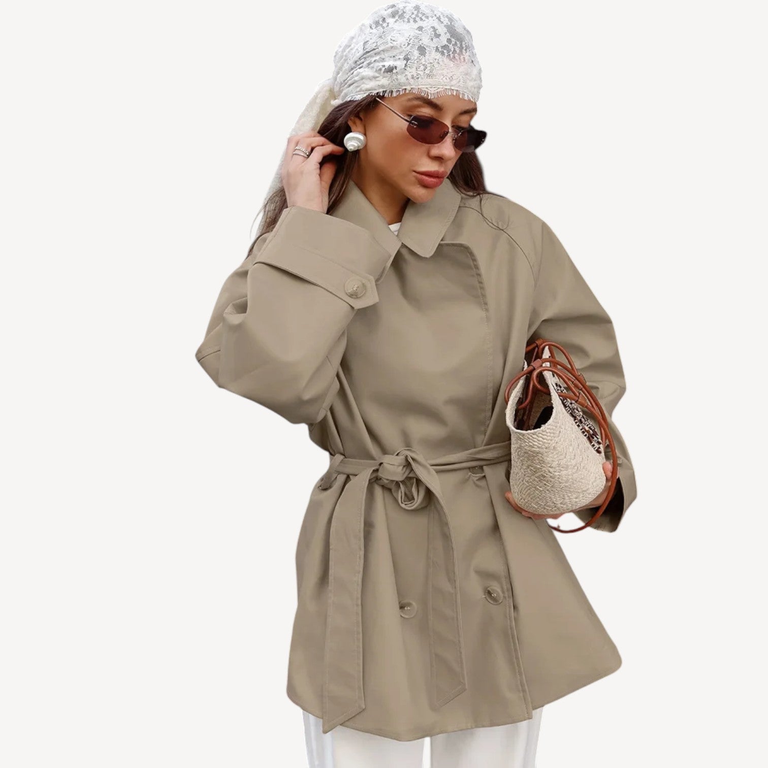 Oversized Beige Belted Trench