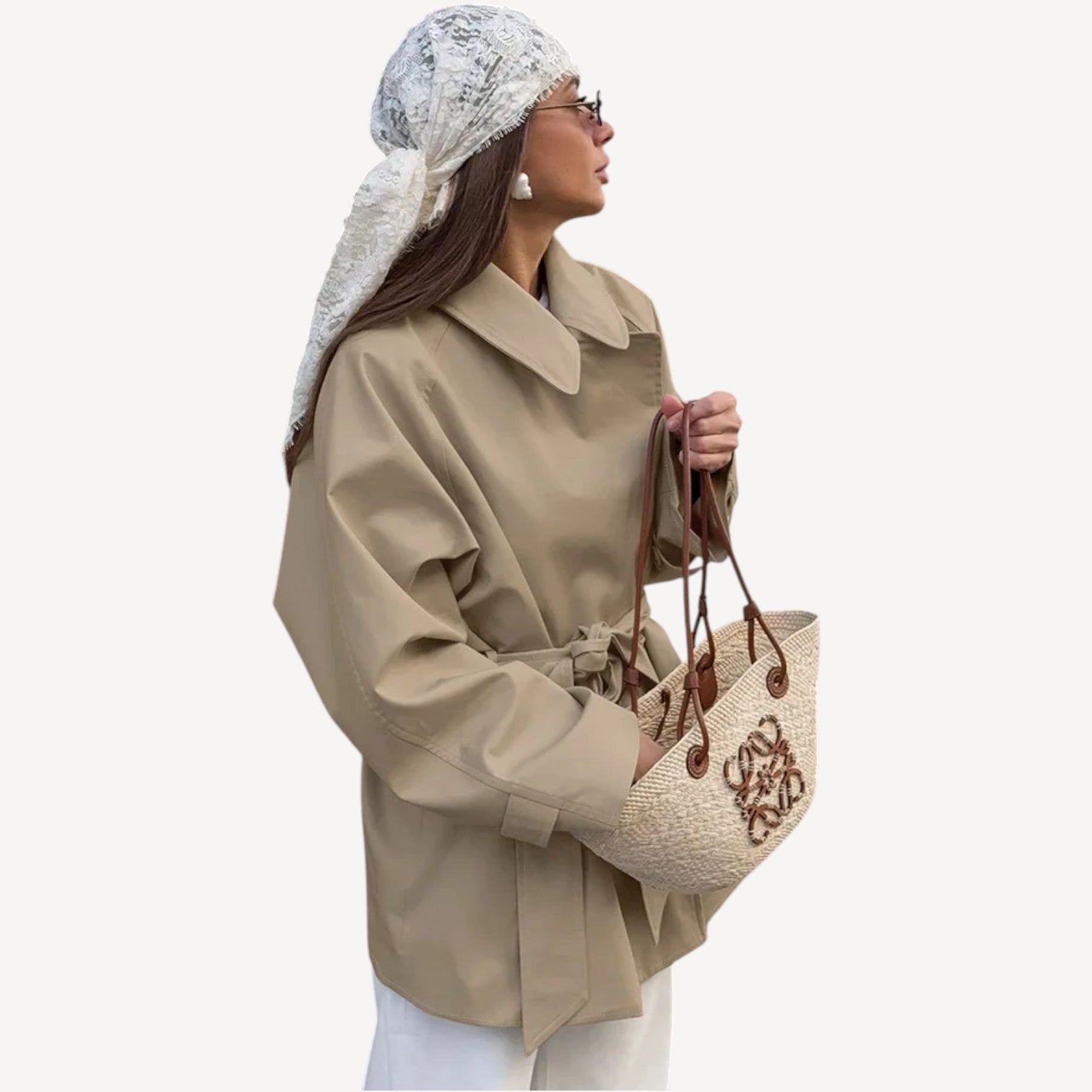 Oversized Beige Belted Trench