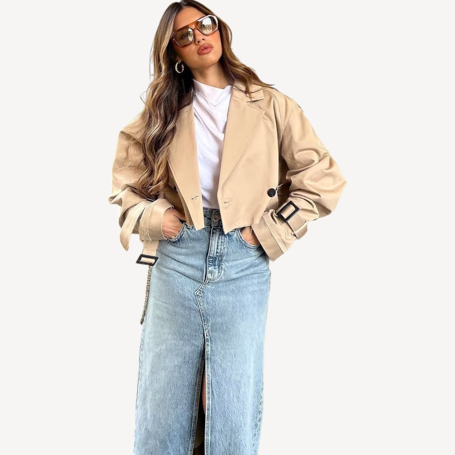 Cropped Beige Trench Coat