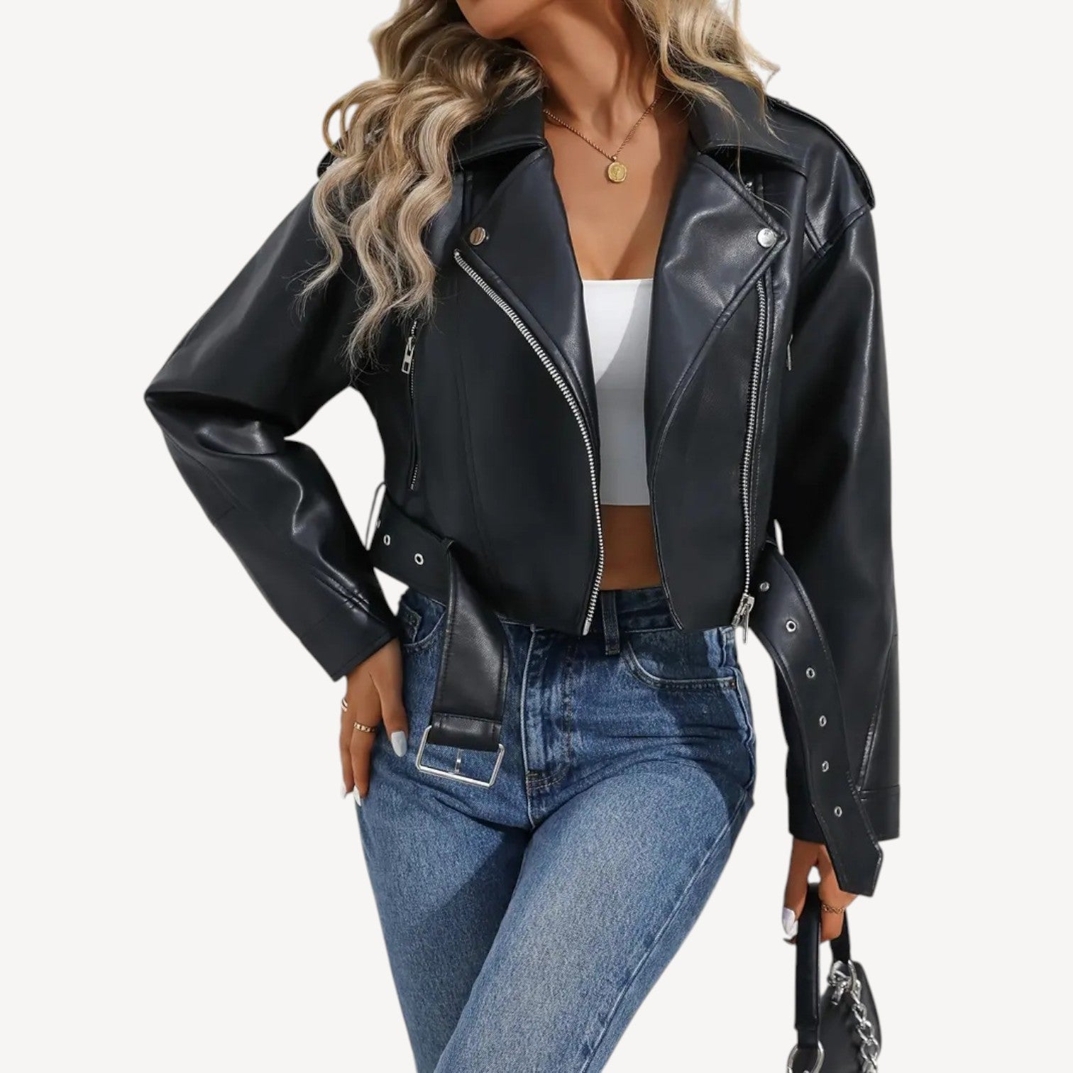 Cropped Vegan Biker Jacket