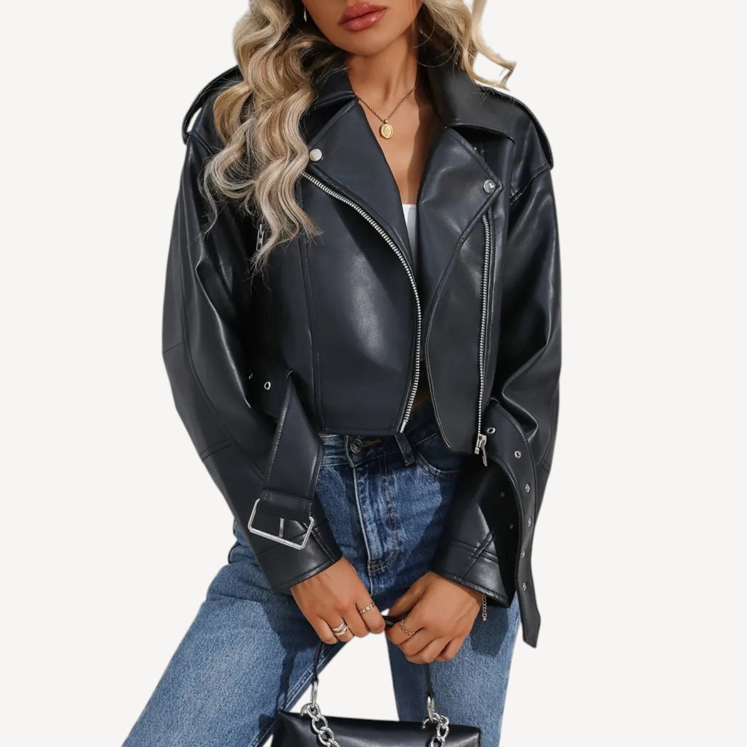 Cropped Vegan Biker Jacket