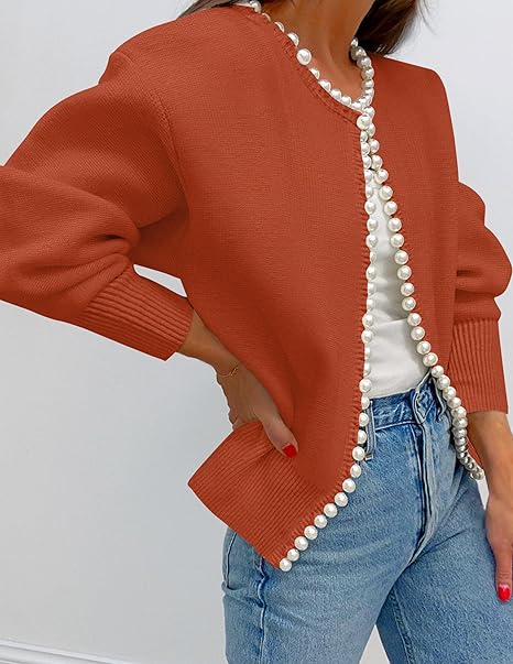 Pearl Trim Open Cardigan