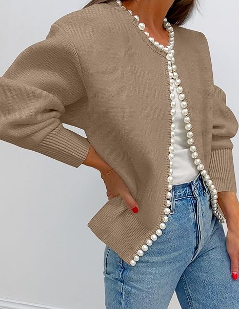 Pearl Trim Open Cardigan