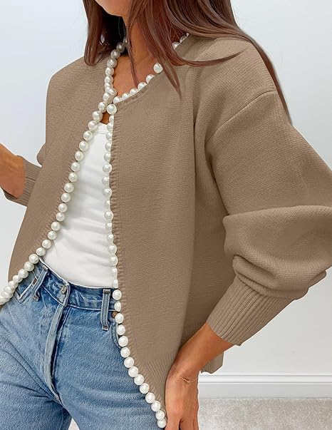 Pearl Trim Open Cardigan