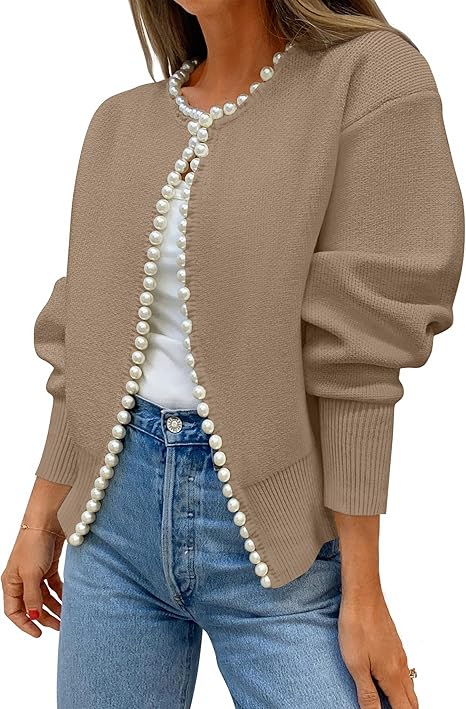 Pearl Trim Open Cardigan