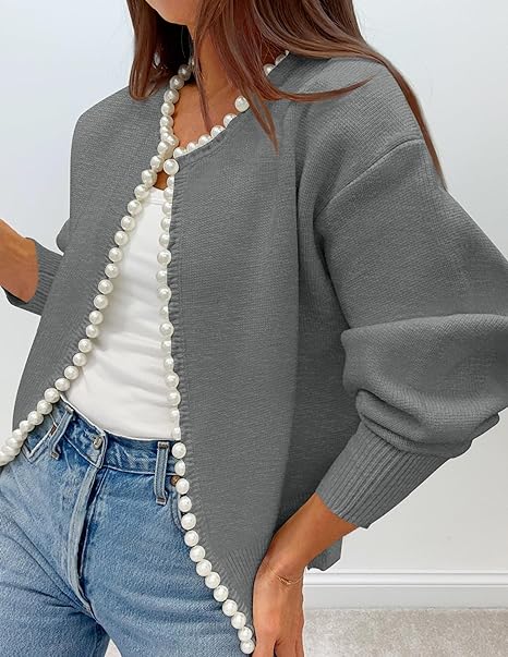 Pearl Trim Open Cardigan